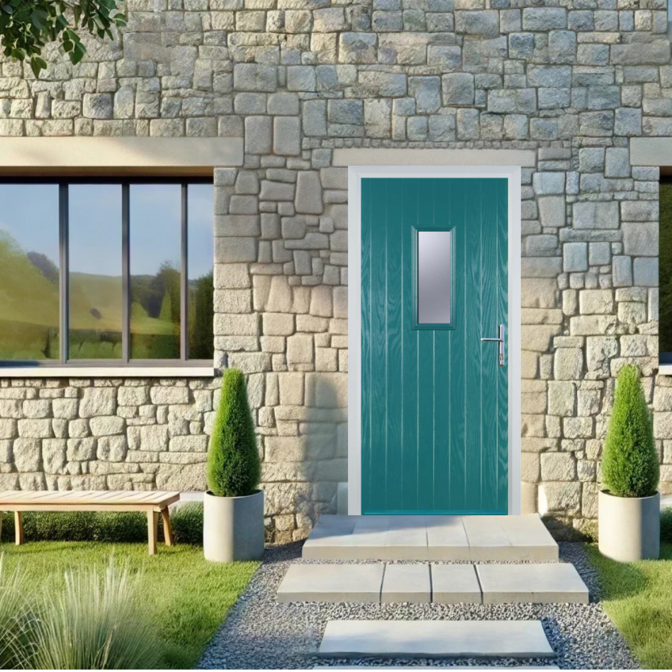 Door Stop 1 Square (U) Composite Cottage Door In Turquoise Blue Image