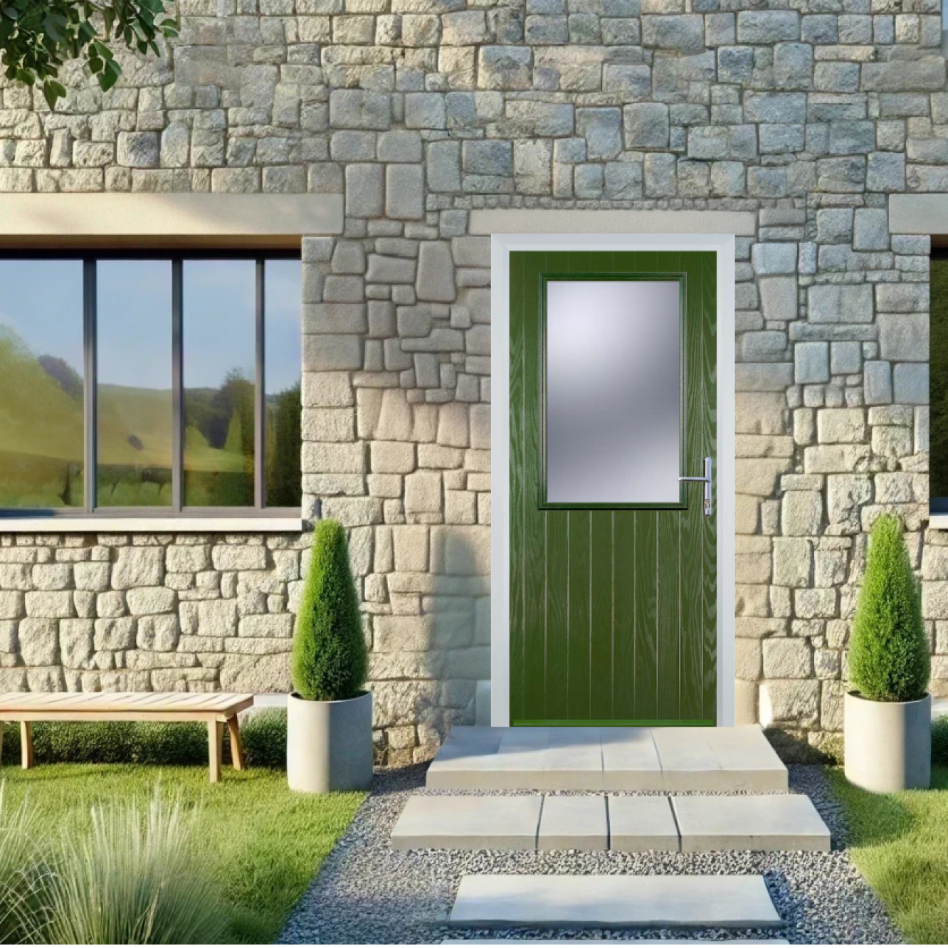 Door Stop Cottage Half Glaze (V) Composite Cottage Door In Fern Green Image