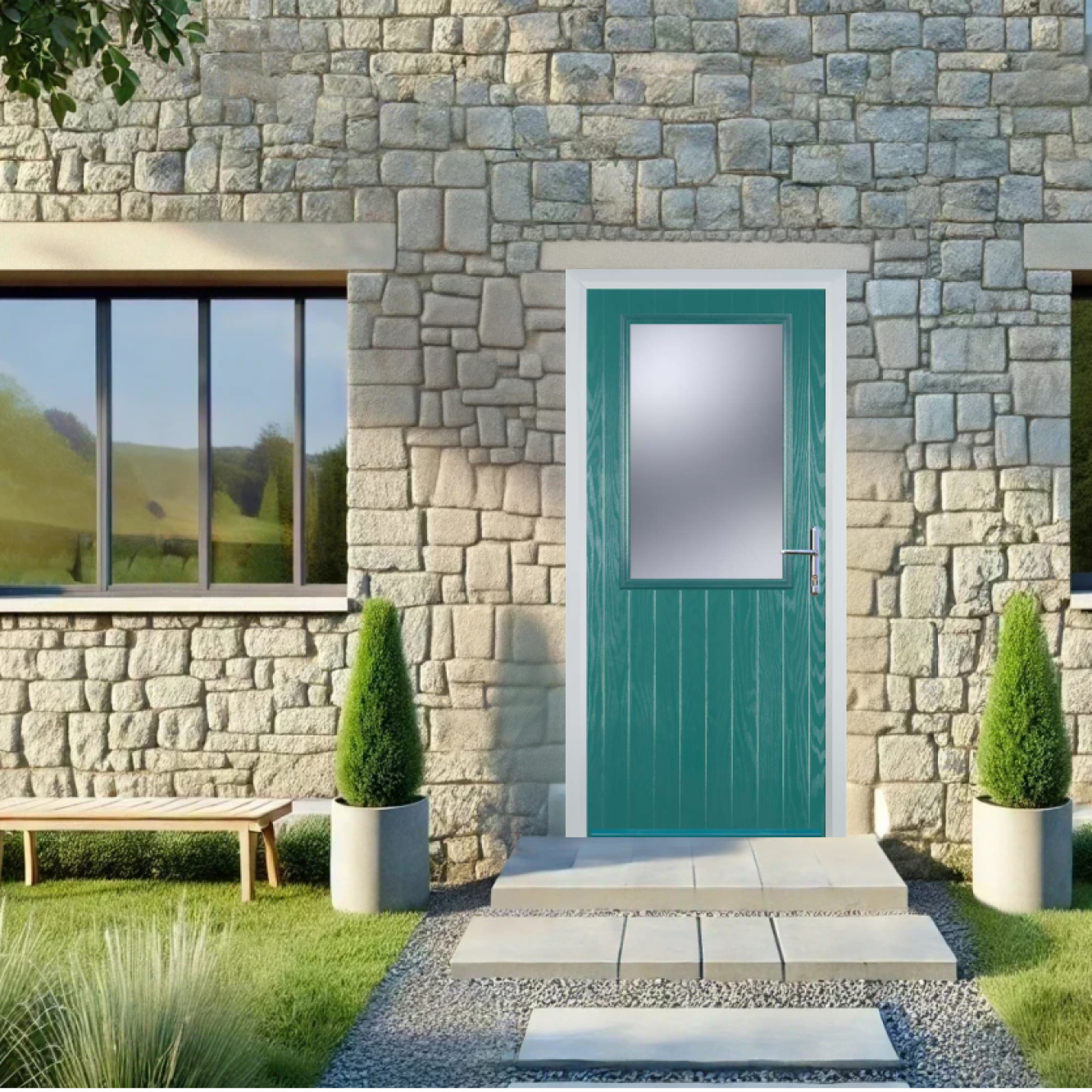 Door Stop Cottage Half Glaze (V) Composite Cottage Door In Turquoise Blue Image
