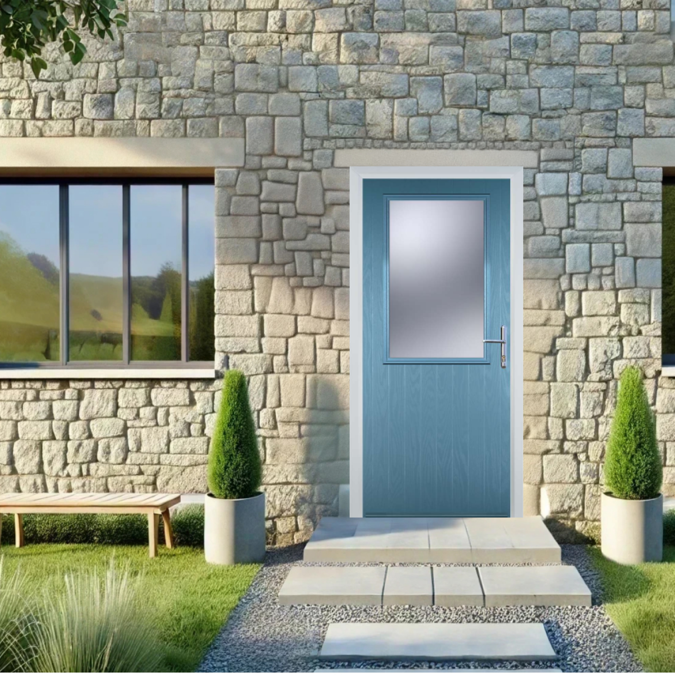 Door Stop Cottage Half Glaze (V) Composite Cottage Door In Pastel Blue Image
