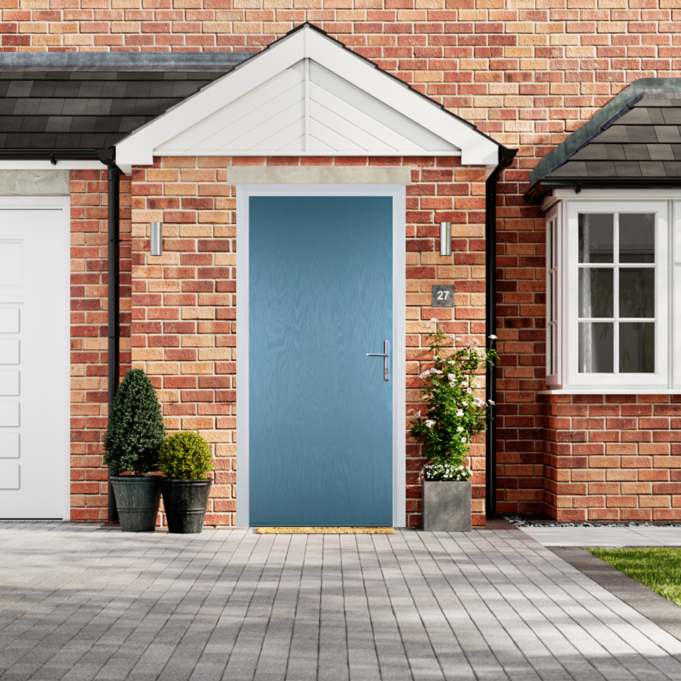 Door Stop Cottage - Flush Grained (R) Composite Flush Door In Pastel Blue Image
