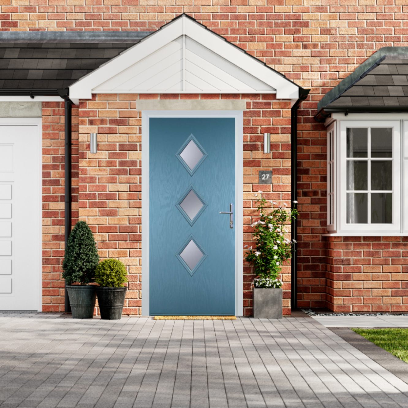 Door Stop 3 Diamond - Flush Grained (P3) Composite Flush Door In Pastel Blue Image