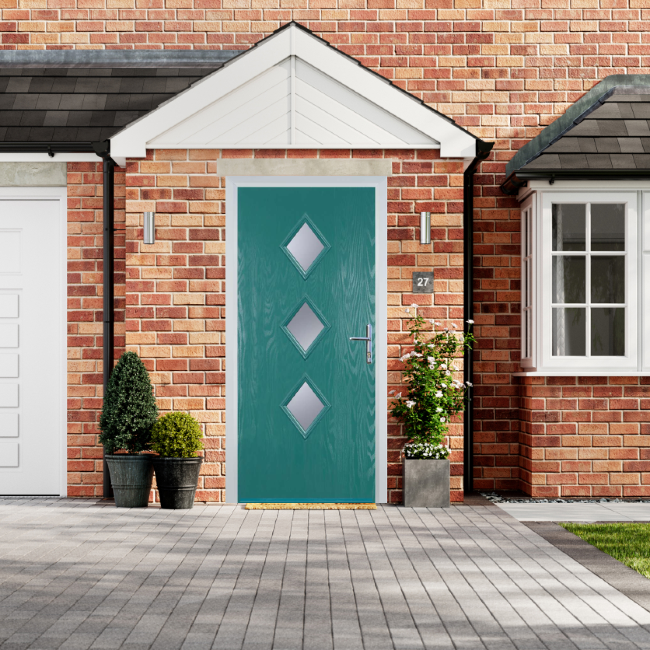 Door Stop 3 Diamond - Flush Grained (P3) Composite Flush Door In Turquoise Blue Image