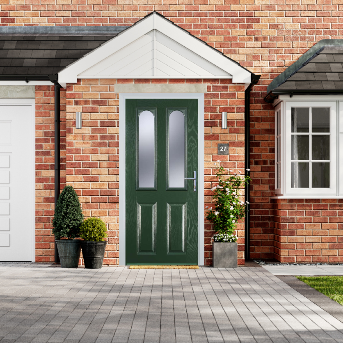 Door Stop 2 Panel 2 Arch (A) Composite Traditional Door In Green Image