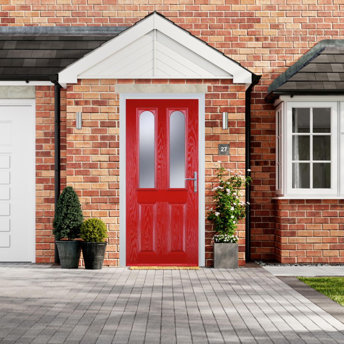 Door Stop 2 Panel 2 Arch (A) Composite Traditional Door In Poppy Red (High Gloss) Image