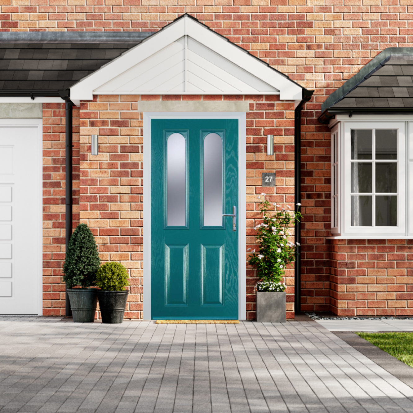 Door Stop 2 Panel 2 Arch (A) Composite Traditional Door In Turquoise Blue Image