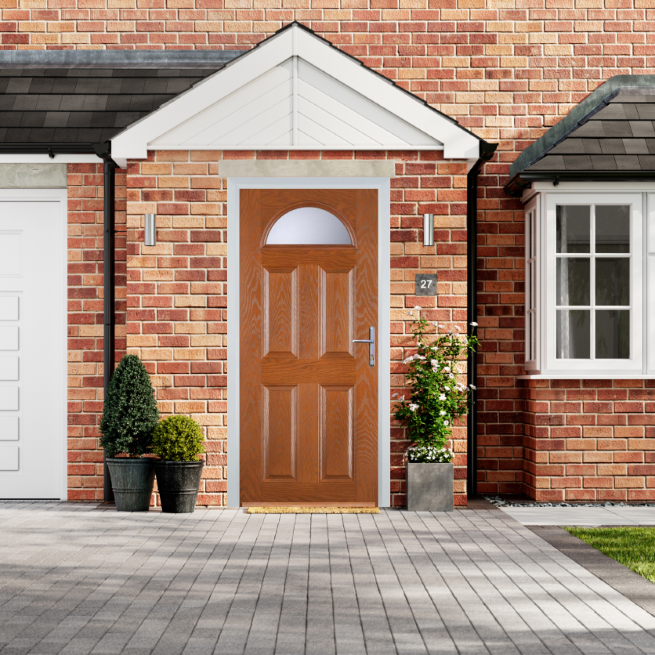 Door Stop 4 Panel 1 Arch (D) Composite Traditional Door In Oak Image