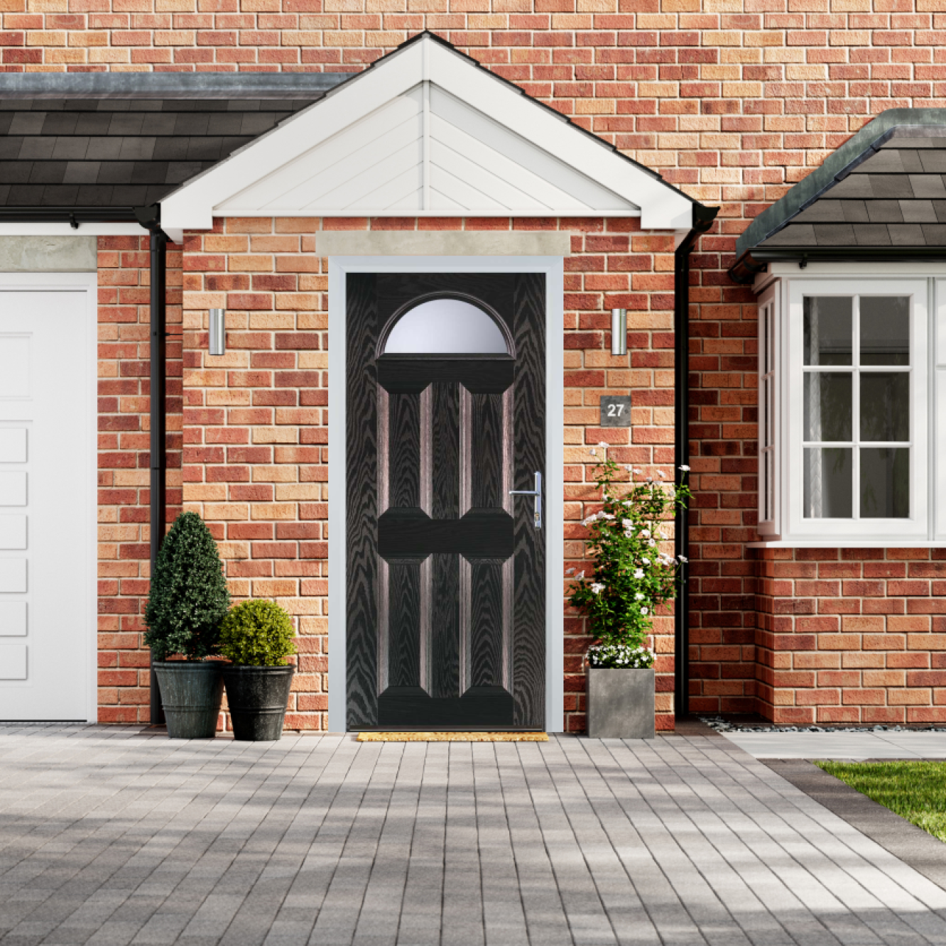 Door Stop 4 Panel 1 Arch (D) Composite Traditional Door In Black Brown Image
