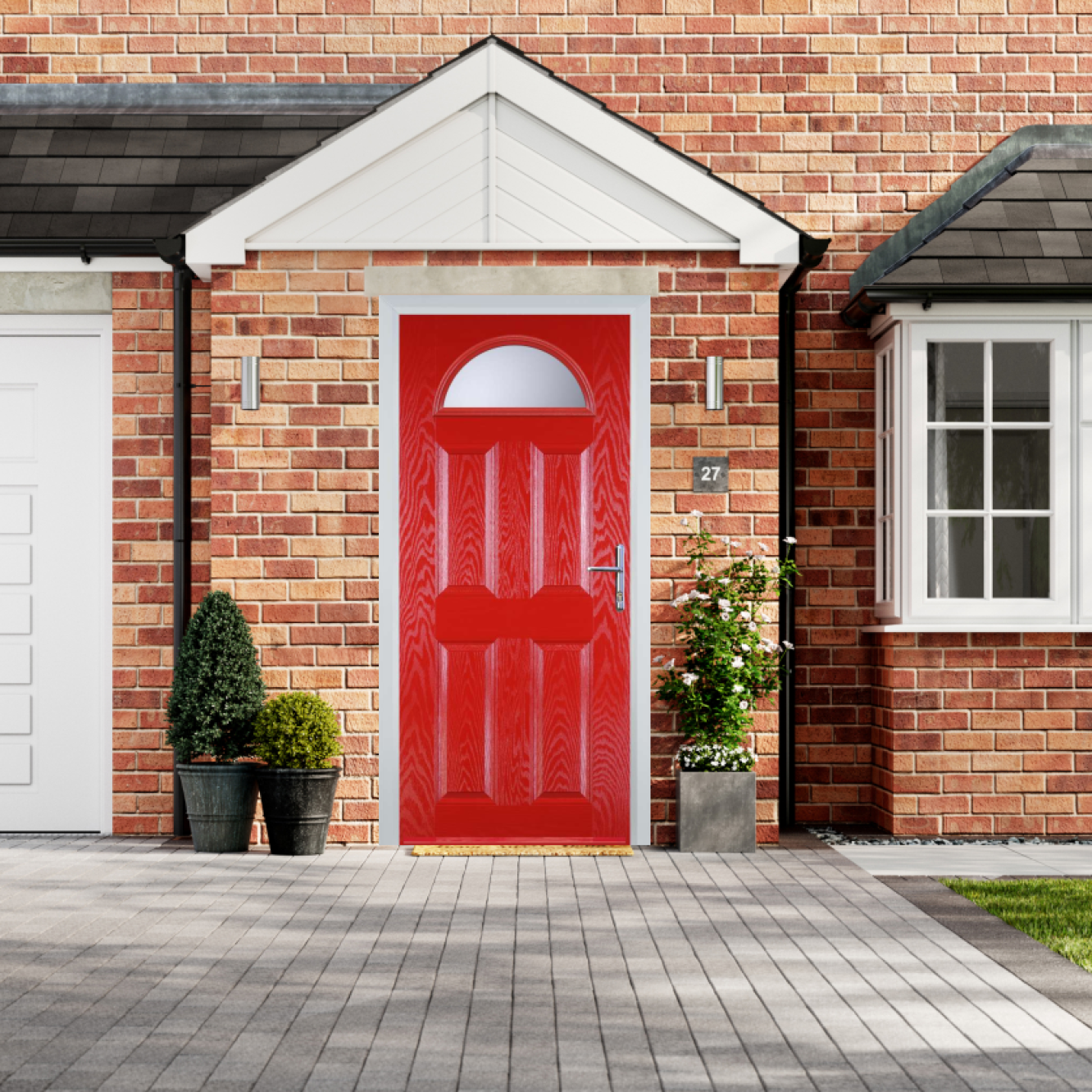 Door Stop 4 Panel 1 Arch (D) Composite Traditional Door In Poppy Red (High Gloss) Image