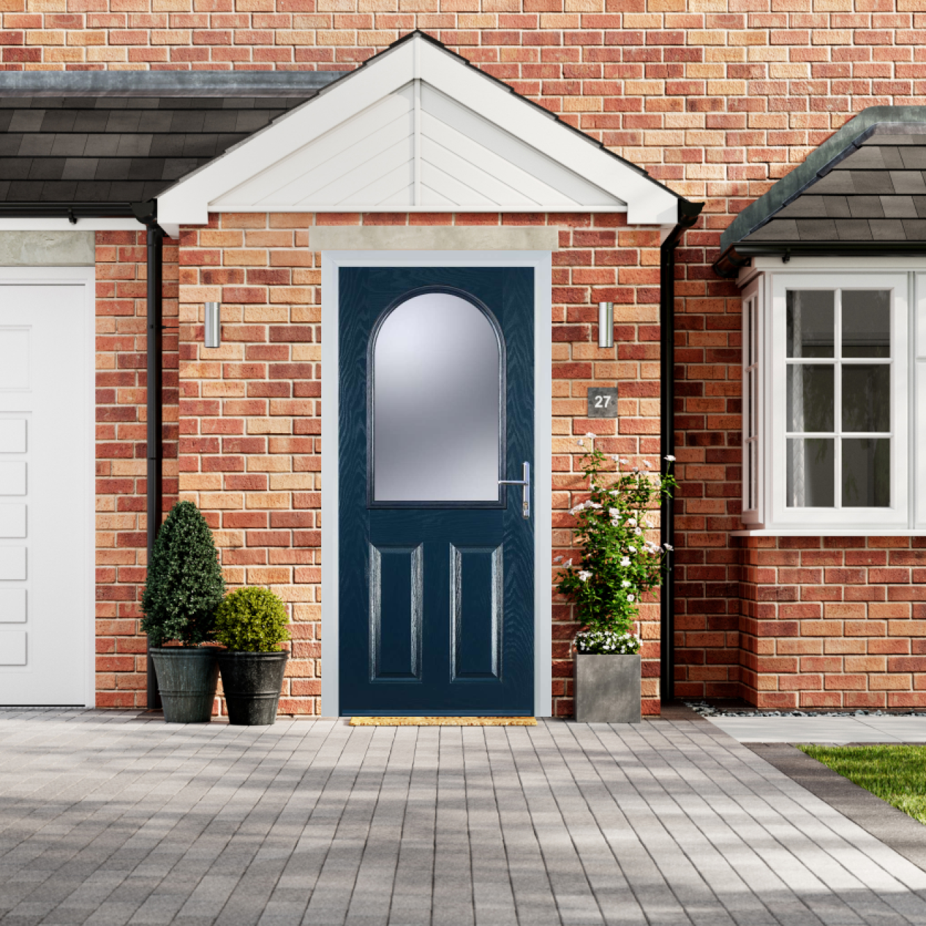 Door Stop 2 Panel 1 Arch (E) Composite Traditional Door In Blue Image