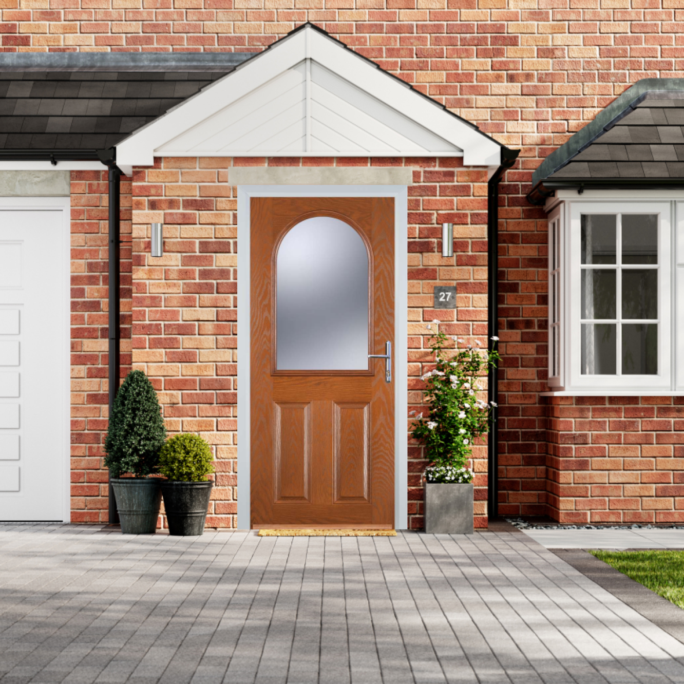 Door Stop 2 Panel 1 Arch (E) Composite Traditional Door In Oak Image