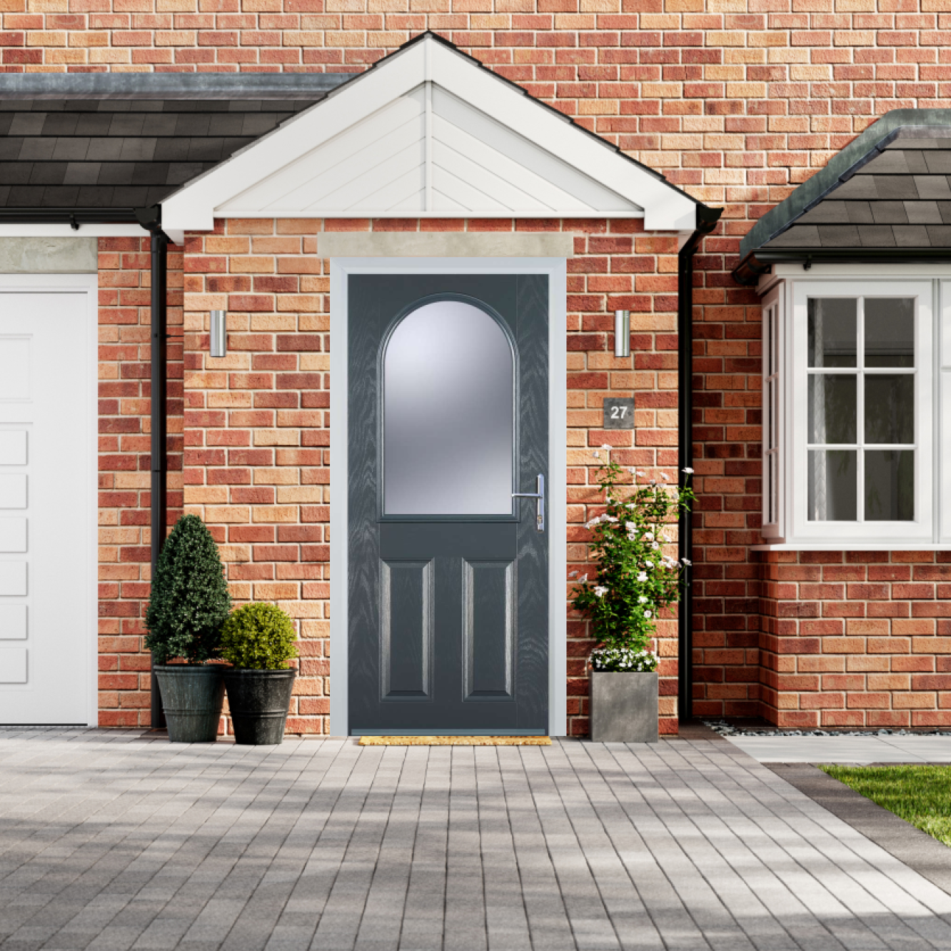 Door Stop 2 Panel 1 Arch (E) Composite Traditional Door In Grey Image