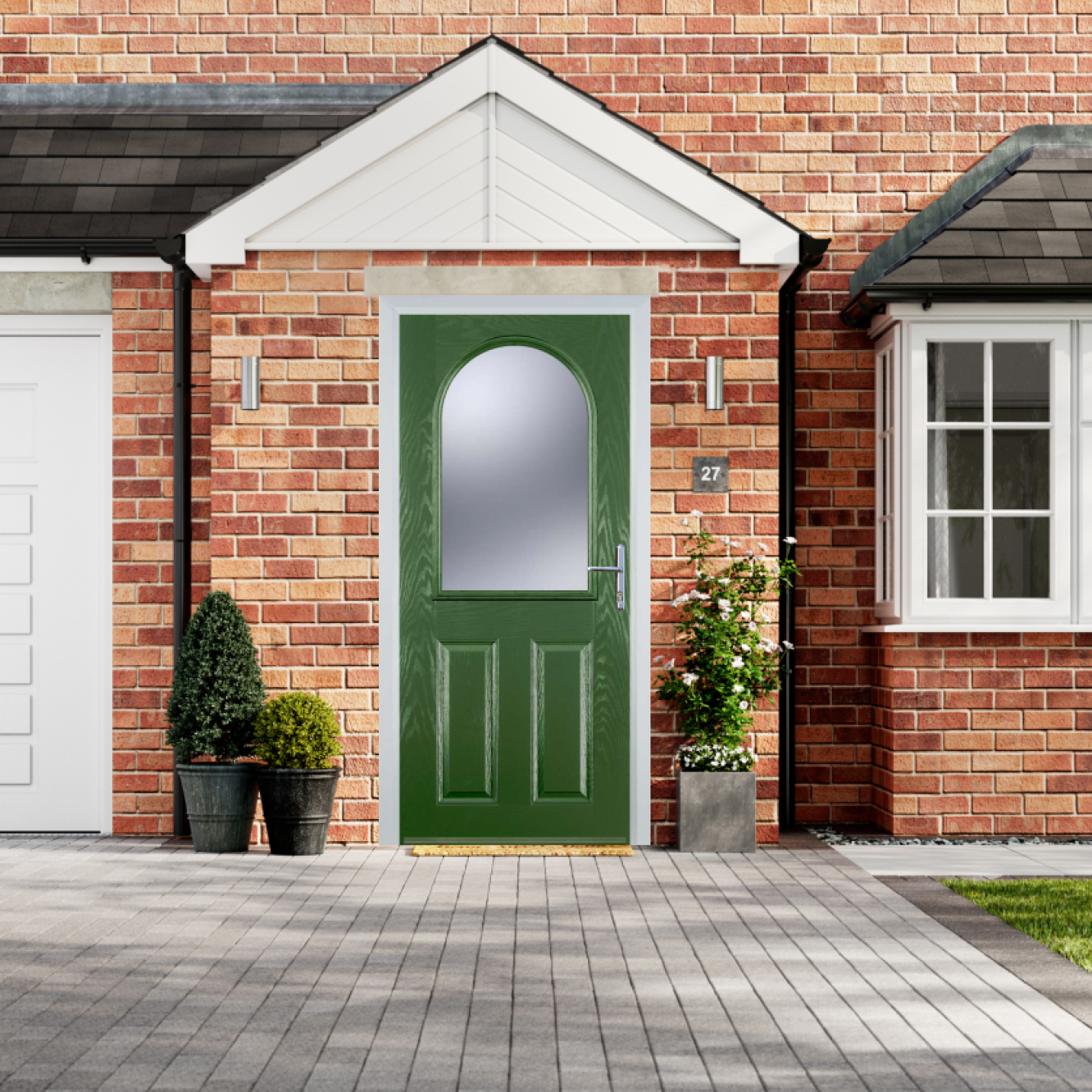 Door Stop 2 Panel 1 Arch (E) Composite Traditional Door In Fern Green Image