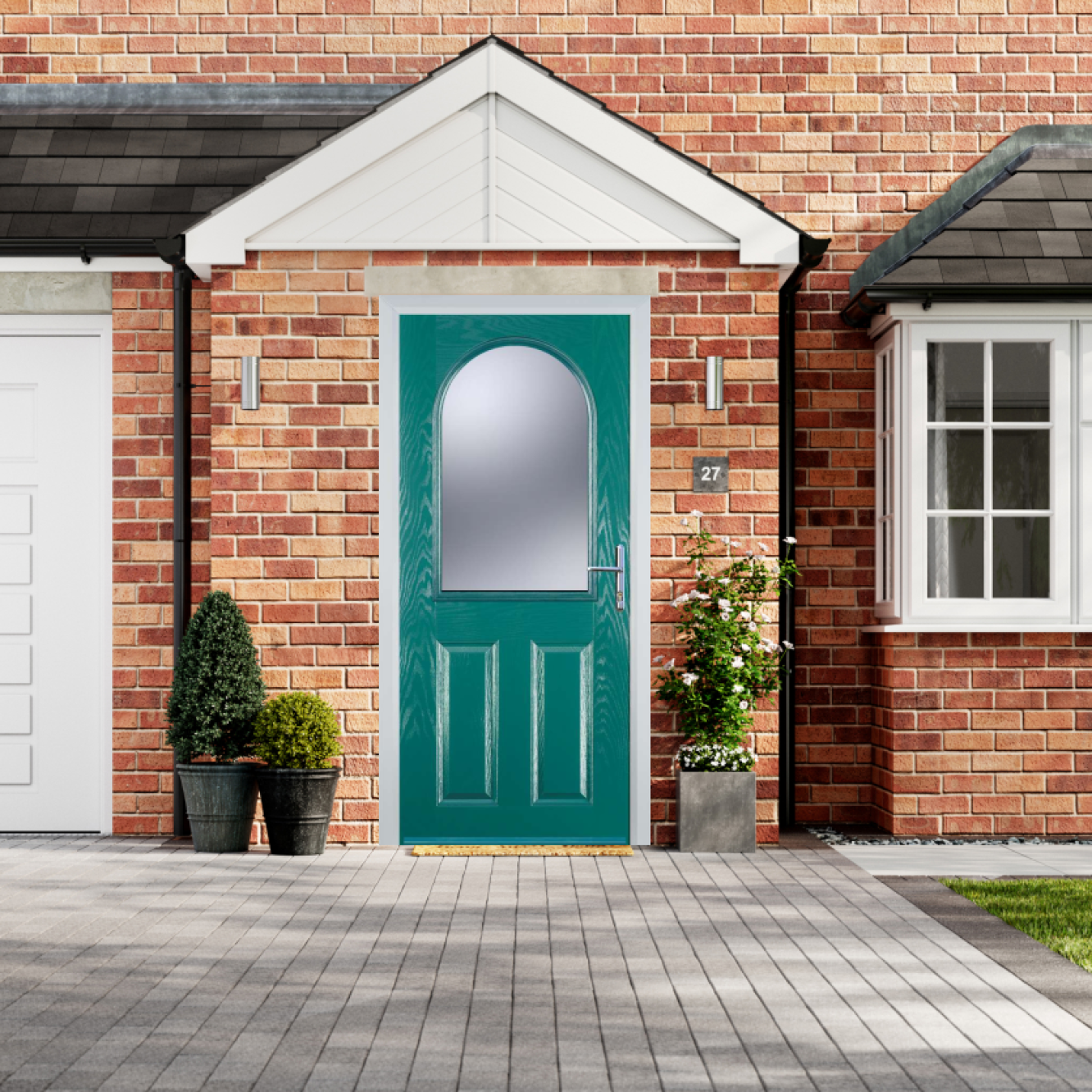 Door Stop 2 Panel 1 Arch (E) Composite Traditional Door In Turquoise Blue Image