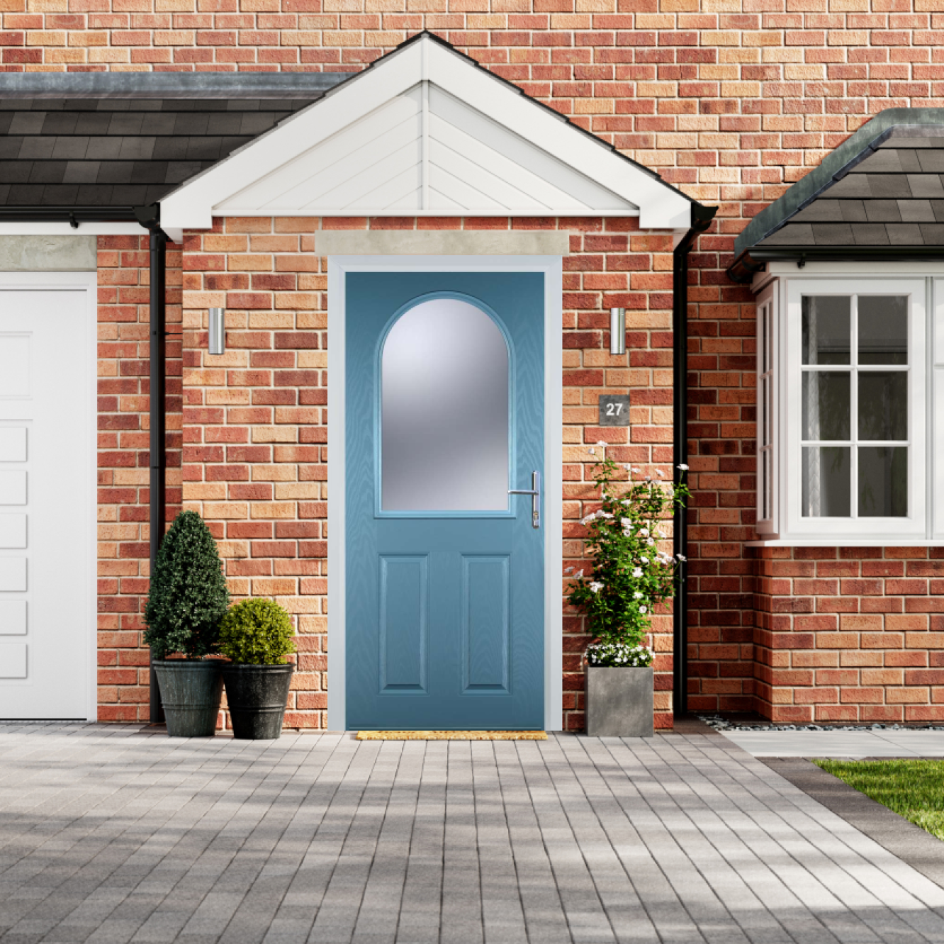 Door Stop 2 Panel 1 Arch (E) Composite Traditional Door In Pastel Blue Image
