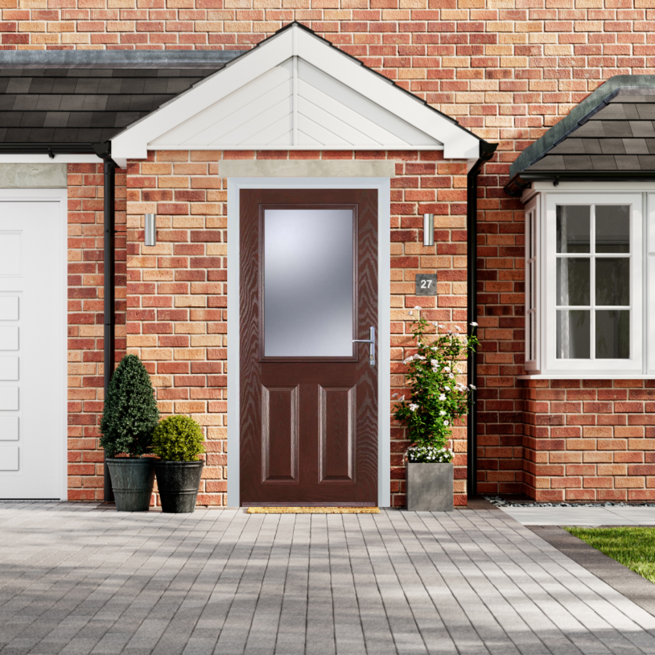 Door Stop 2 Panel 1 Square (F) Composite Traditional Door In Dark Wood Image