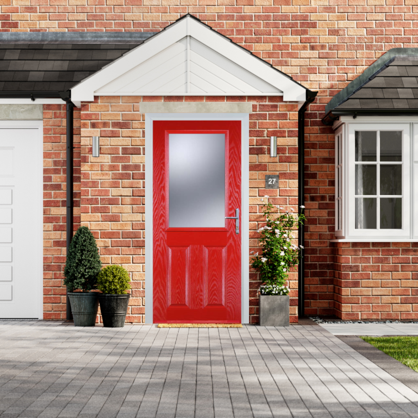 Door Stop 2 Panel 1 Square (F) Composite Traditional Door In Poppy Red (High Gloss) Image