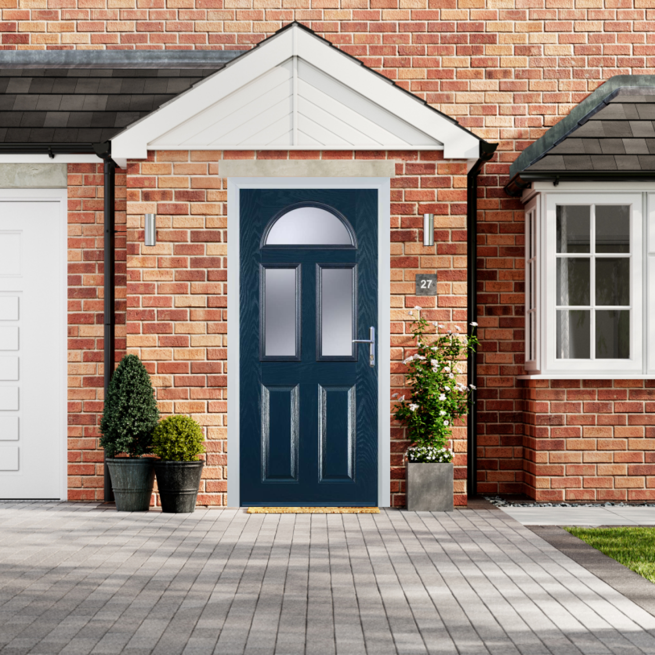 Door Stop 2 Panel 2 Square 1 Arch (G) Composite Traditional Door In Blue Image