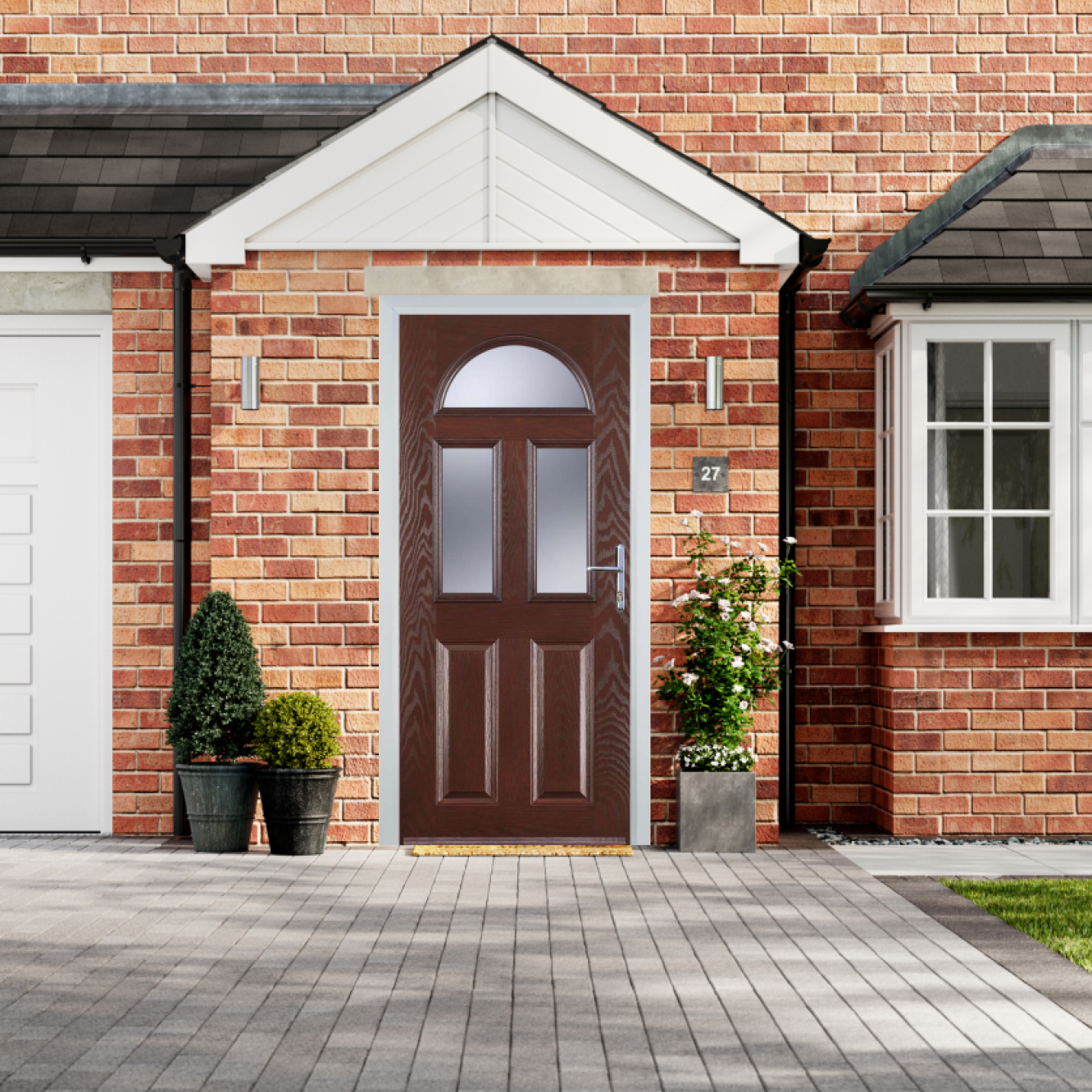 Door Stop 2 Panel 2 Square 1 Arch (G) Composite Traditional Door In Dark Wood Image