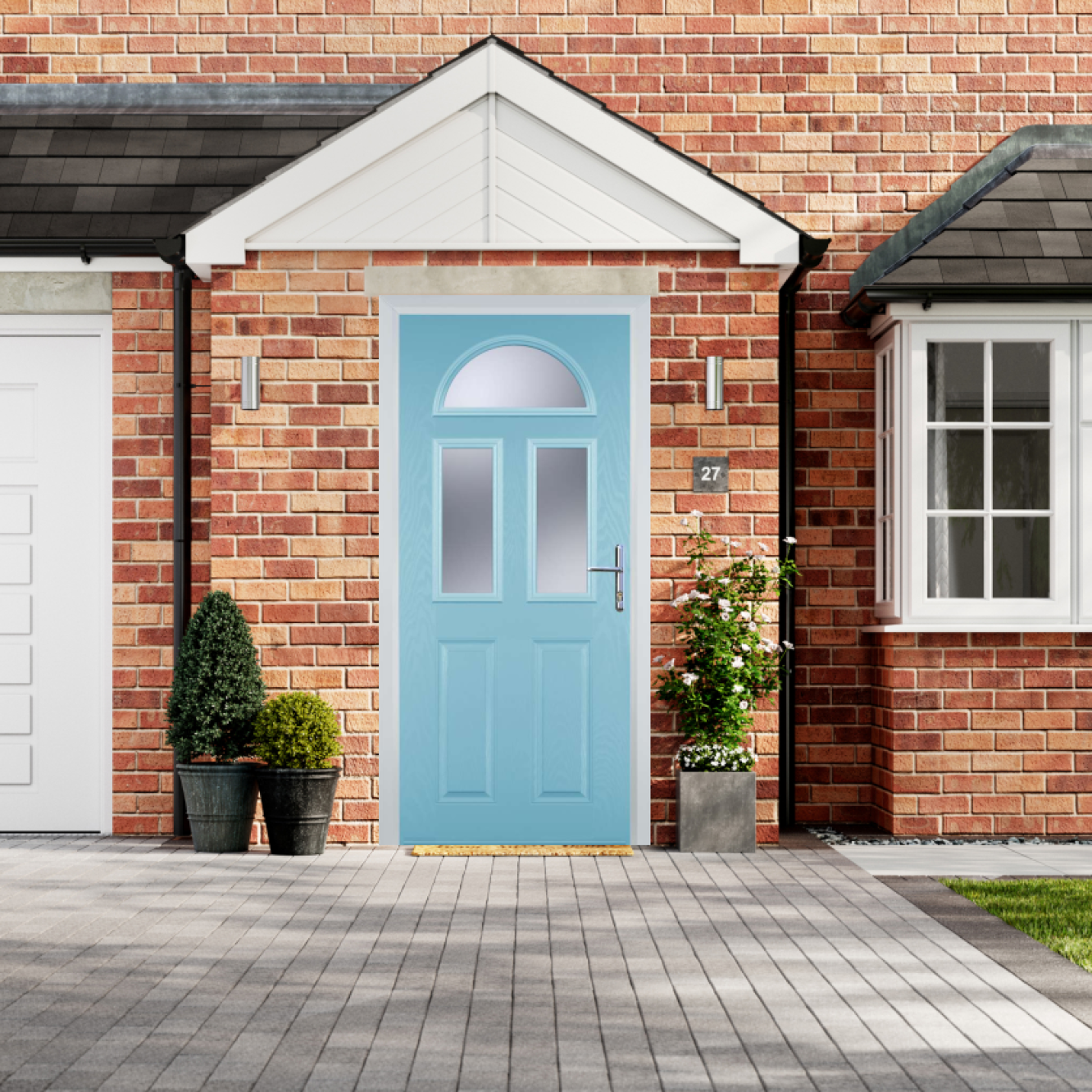 Door Stop 2 Panel 2 Square 1 Arch (G) Composite Traditional Door In Duck Egg Blue Image