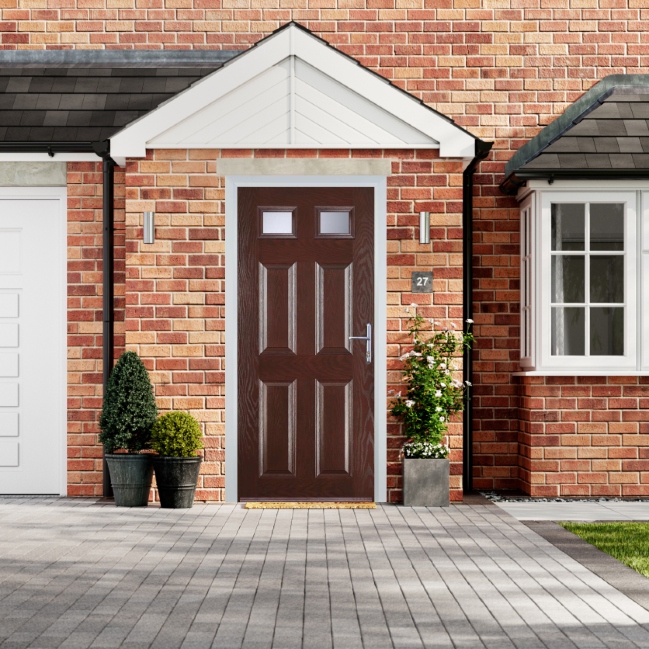 Door Stop 4 Panel 2 Square (I) Composite Traditional Door In Dark Wood Image