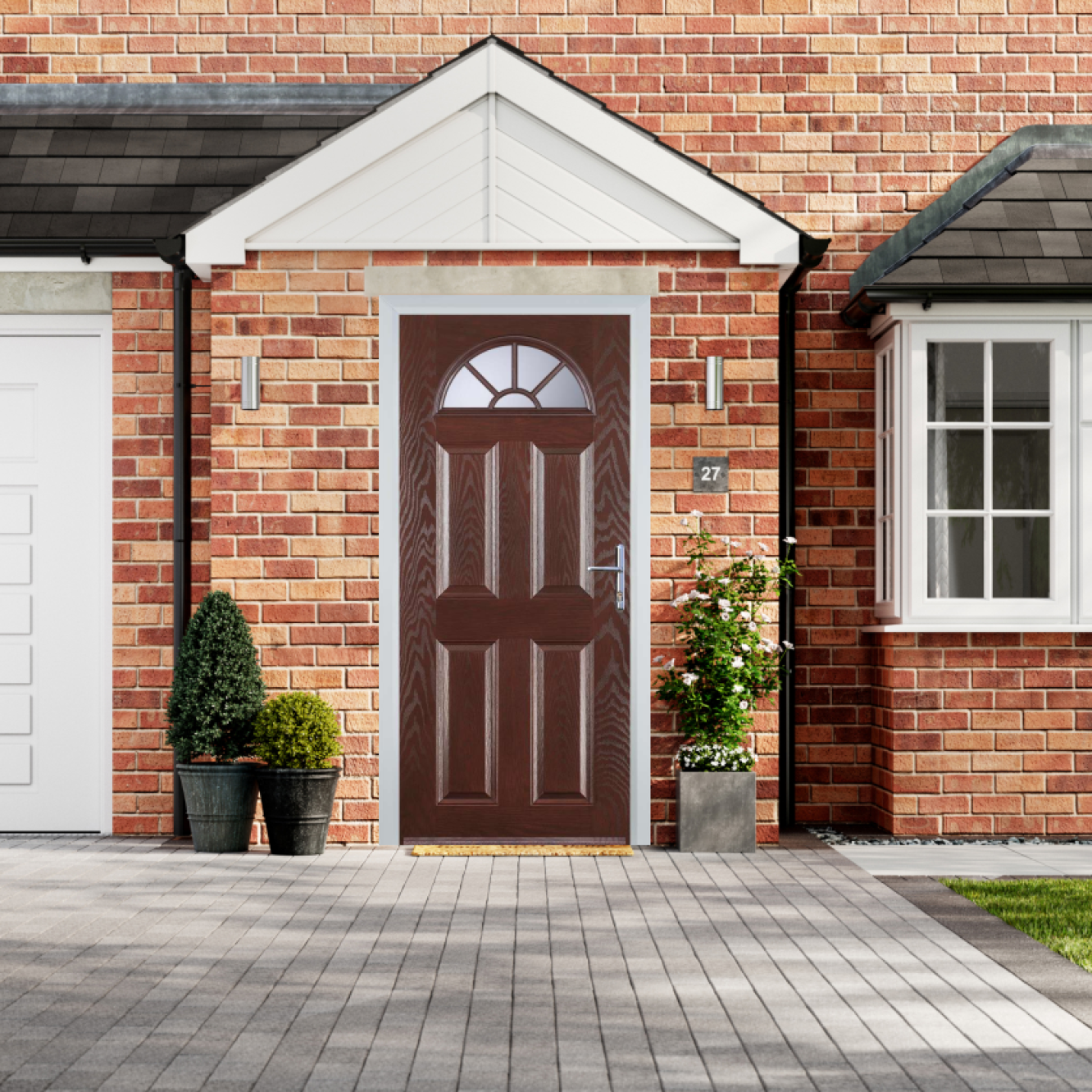 Door Stop 4 Panel Sunburst (J) Composite Traditional Door In Dark Wood Image