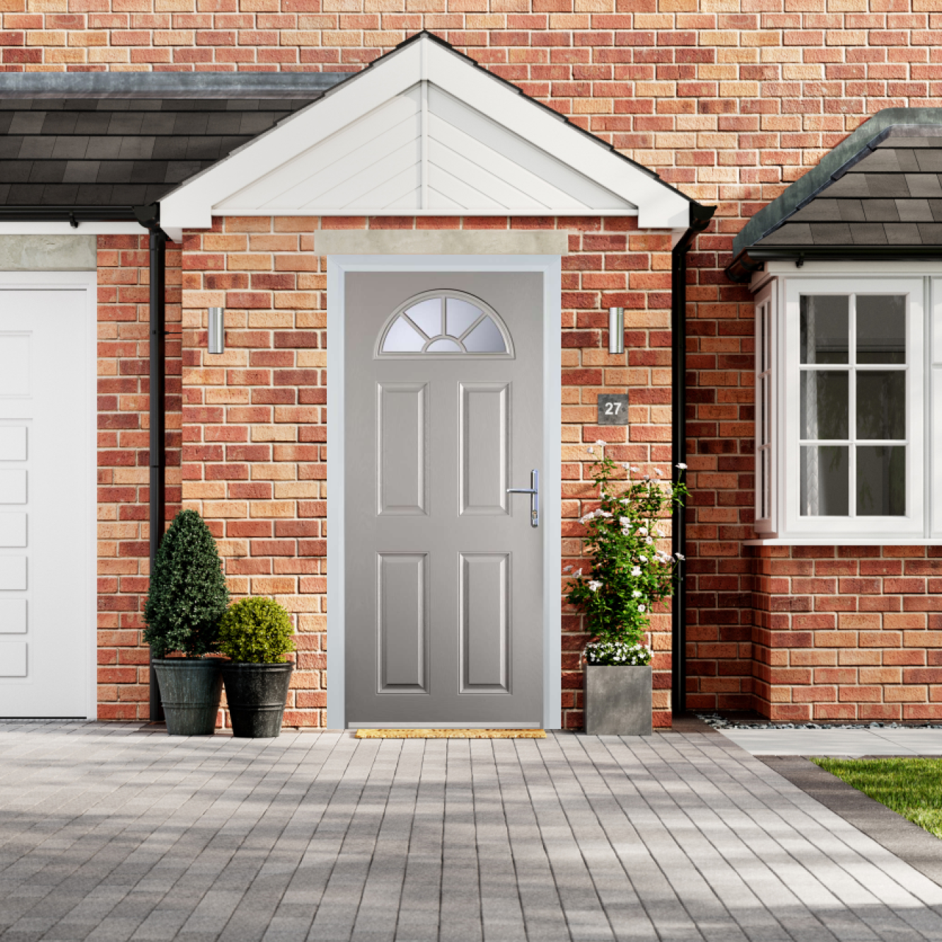 Door Stop 4 Panel Sunburst (J) Composite Traditional Door In Agate Grey Image