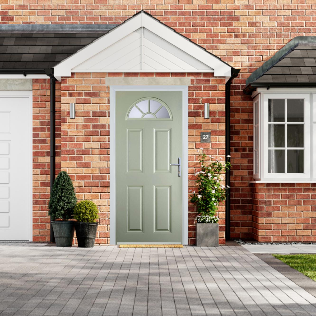 Door Stop 4 Panel Sunburst (J) Composite Traditional Door In Pebble Grey Image