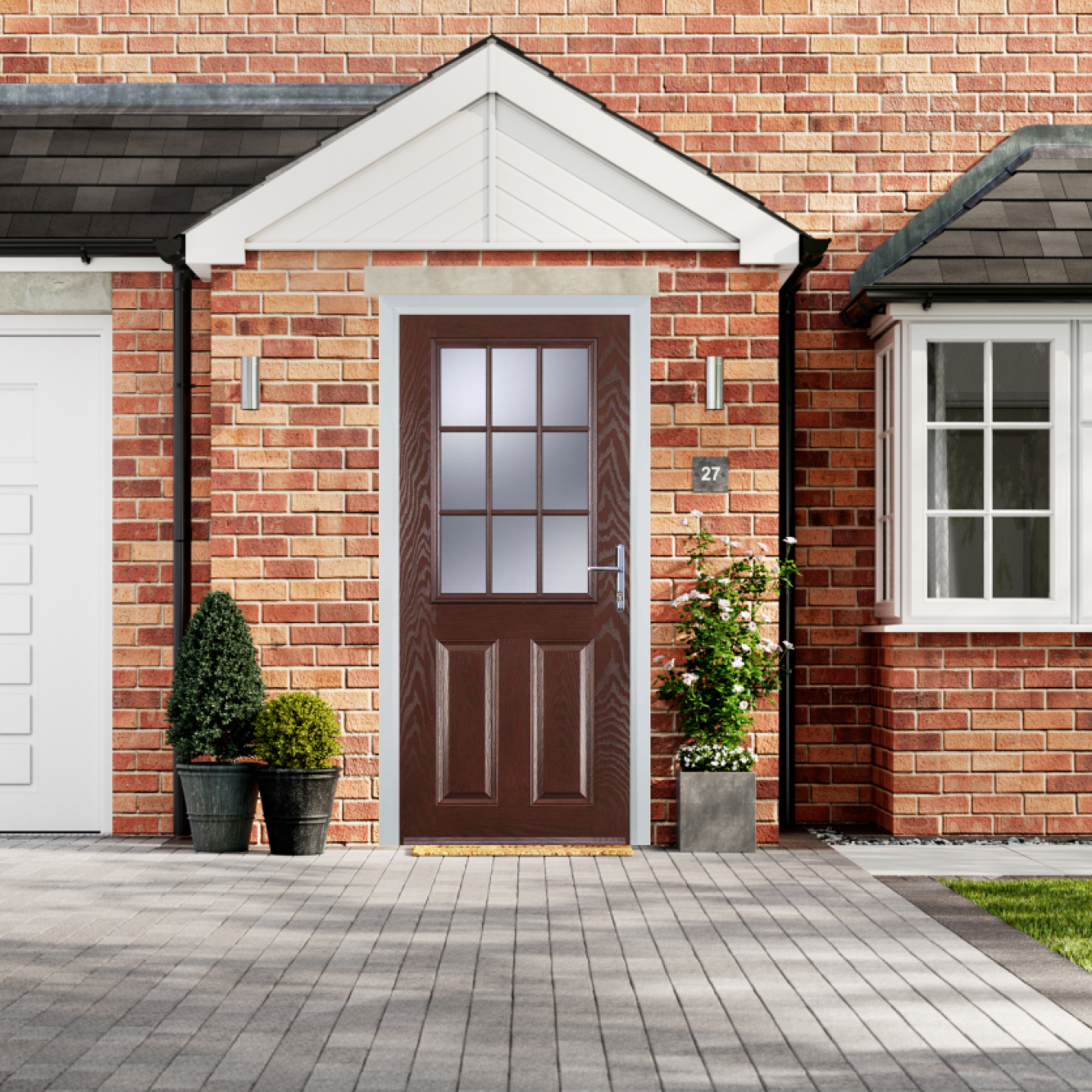 Door Stop 2 Panel 1 Grill (K) Composite Traditional Door In Dark Wood Image