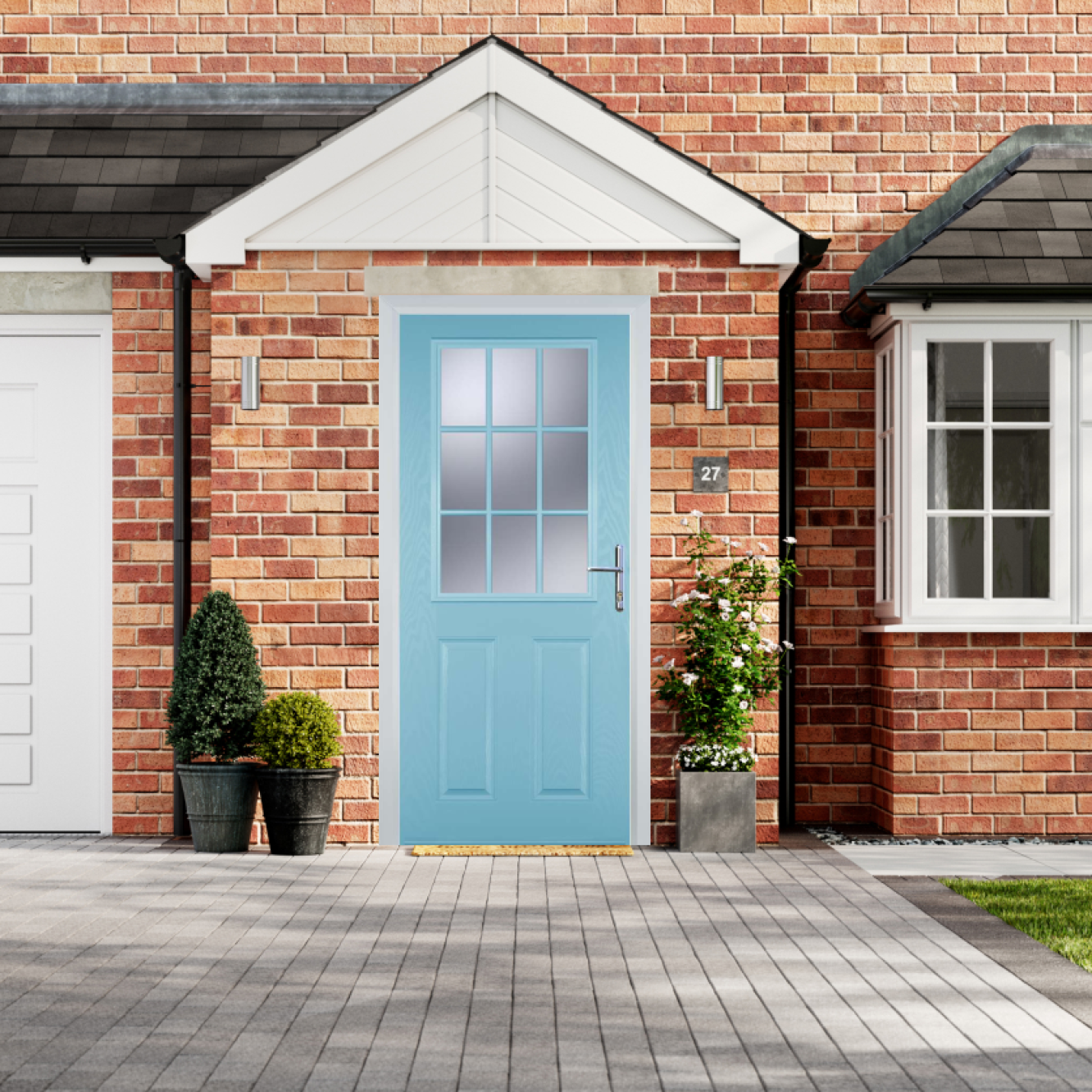 Door Stop 2 Panel 1 Grill (K) Composite Traditional Door In Duck Egg Blue Image