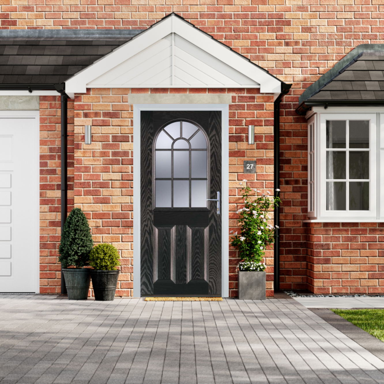 Door Stop 2 Panel Sunburst (L) Composite Traditional Door In Black Brown Image