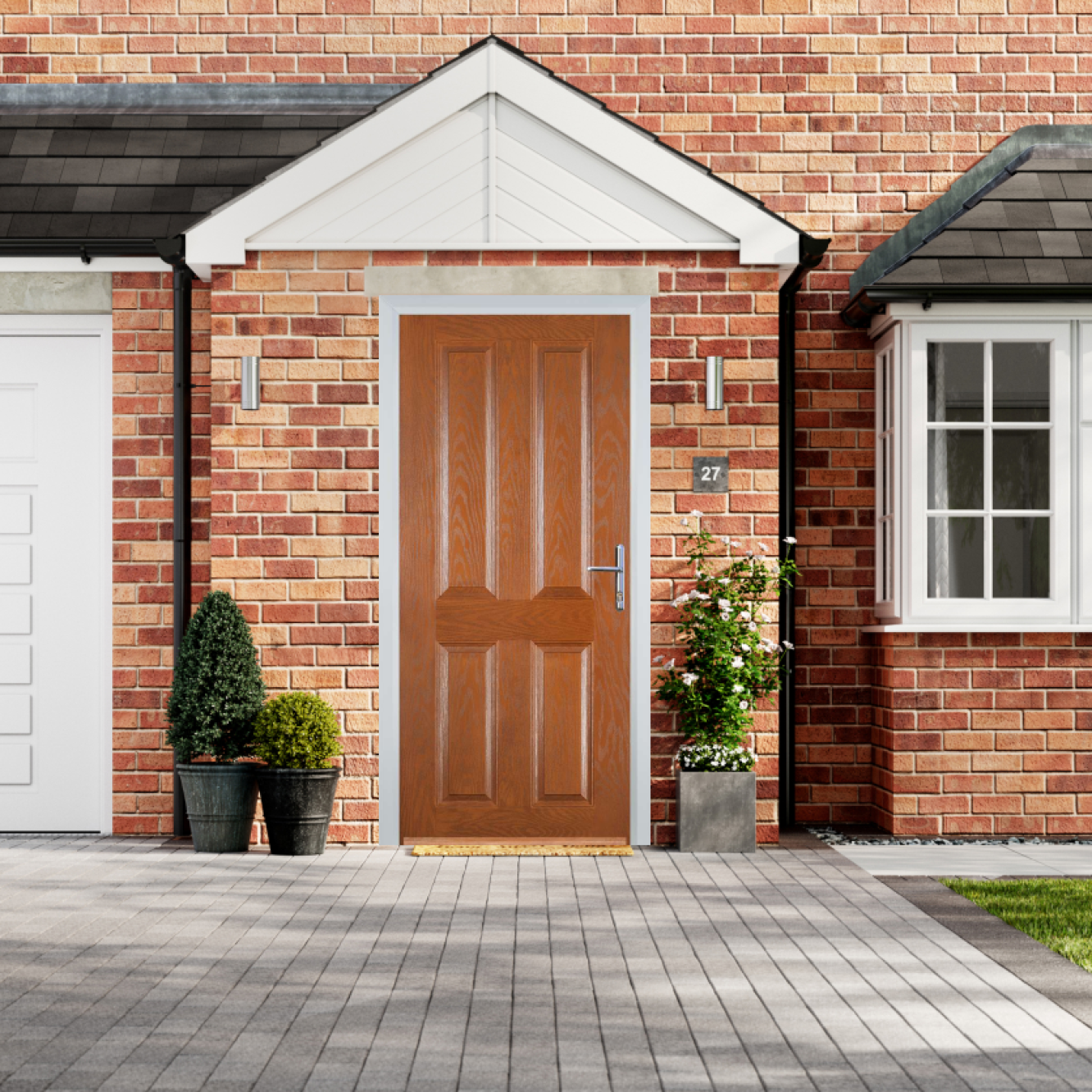 Door Stop 4 Panel (Q) Composite Traditional Door In Oak Image