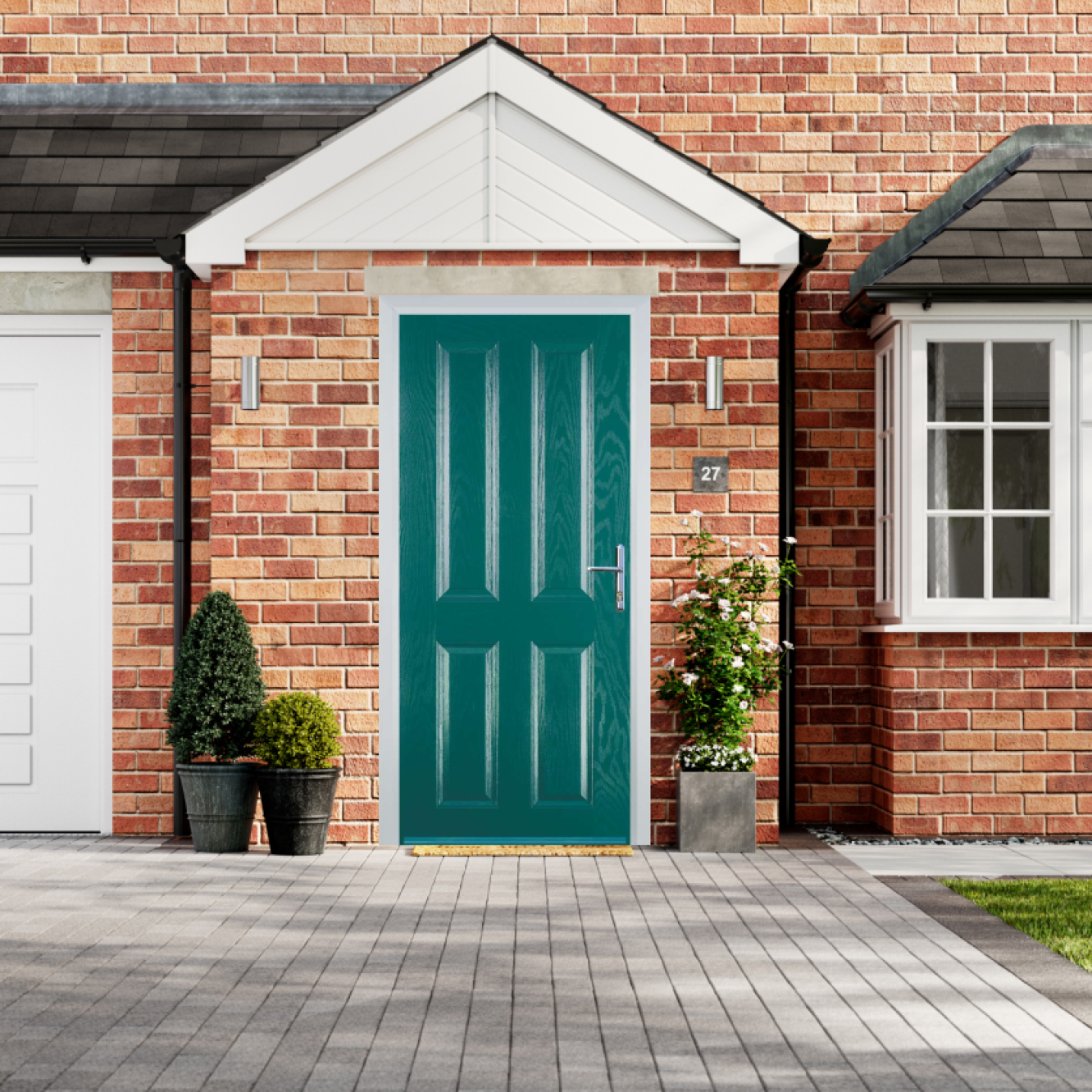 Door Stop 4 Panel (Q) Composite Traditional Door In Turquoise Blue Image