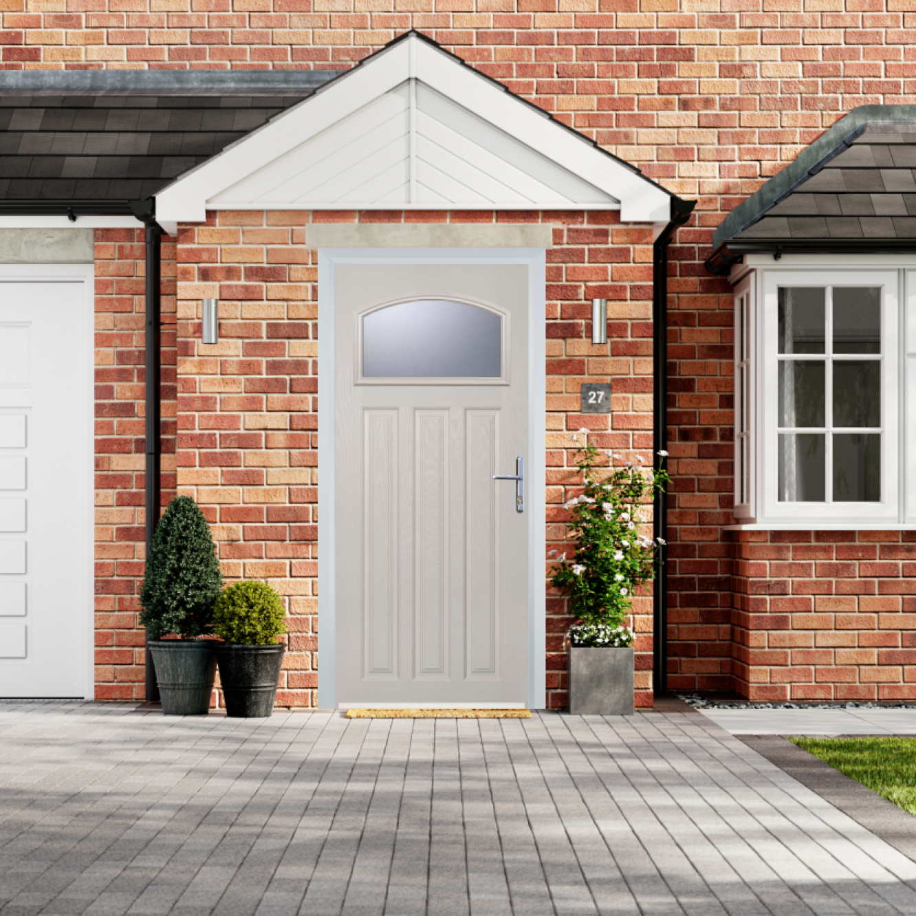 Door Stop 3 Panel 1 Square (61) Composite Traditional Door In Cream Image