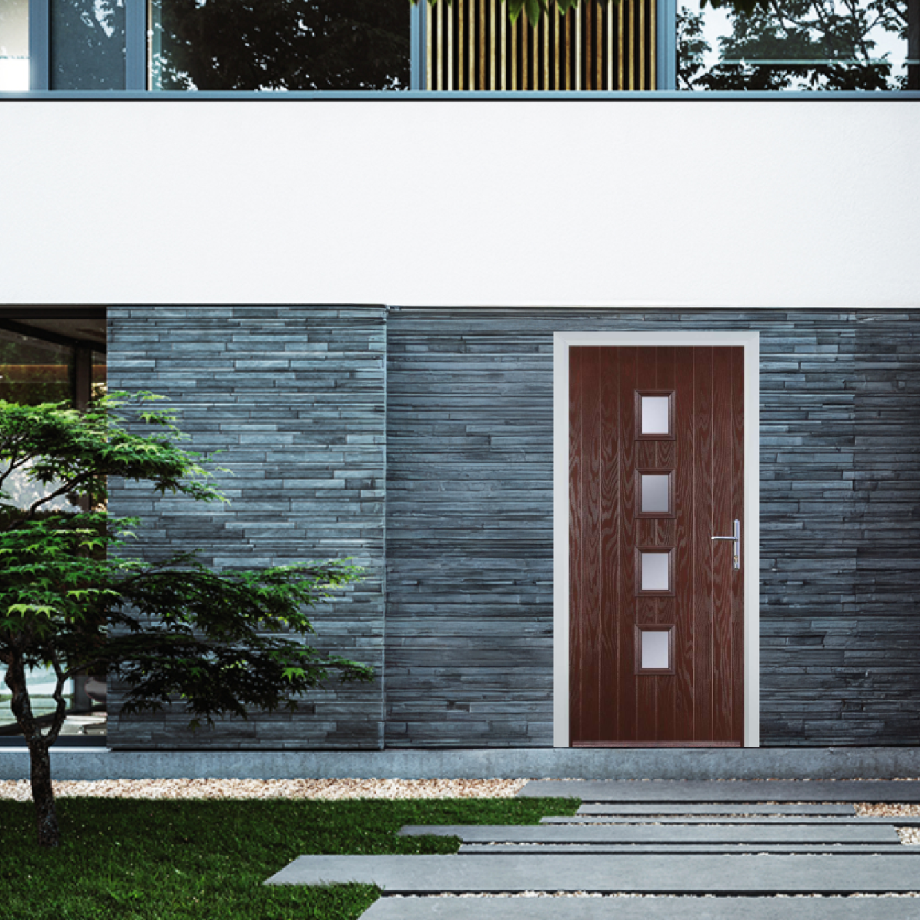 Door Stop 4 Square (W) Composite Contemporary Door In Dark Wood Image