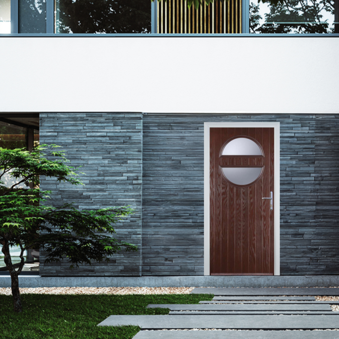Door Stop Circle (X) Composite Contemporary Door In Dark Wood Image