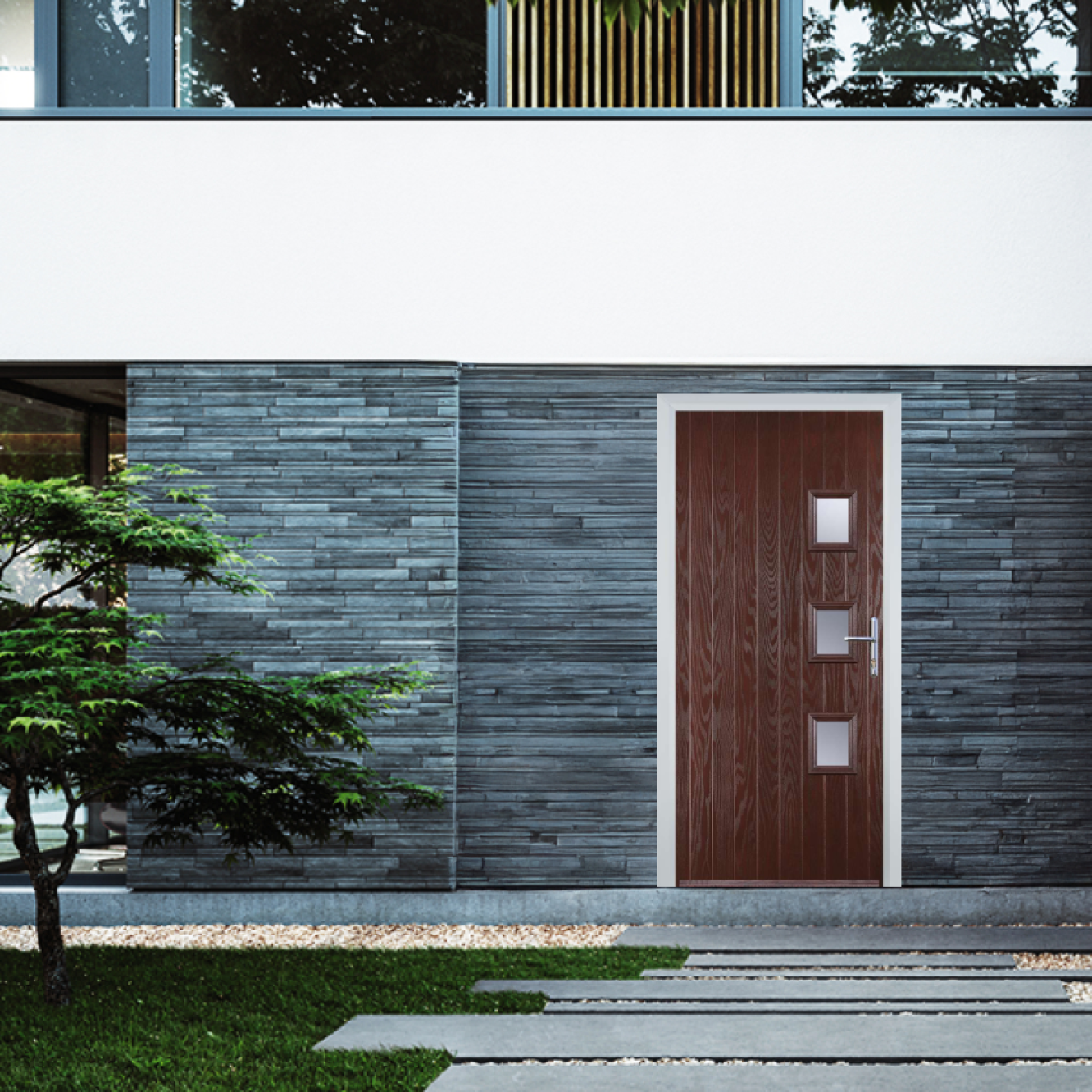 Door Stop 3 Square (Y) Composite Contemporary Door In Dark Wood Image