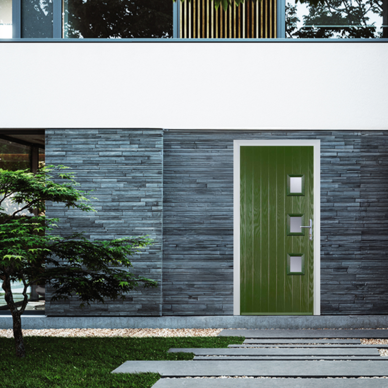 Door Stop 3 Square (Y) Composite Contemporary Door In Fern Green Image