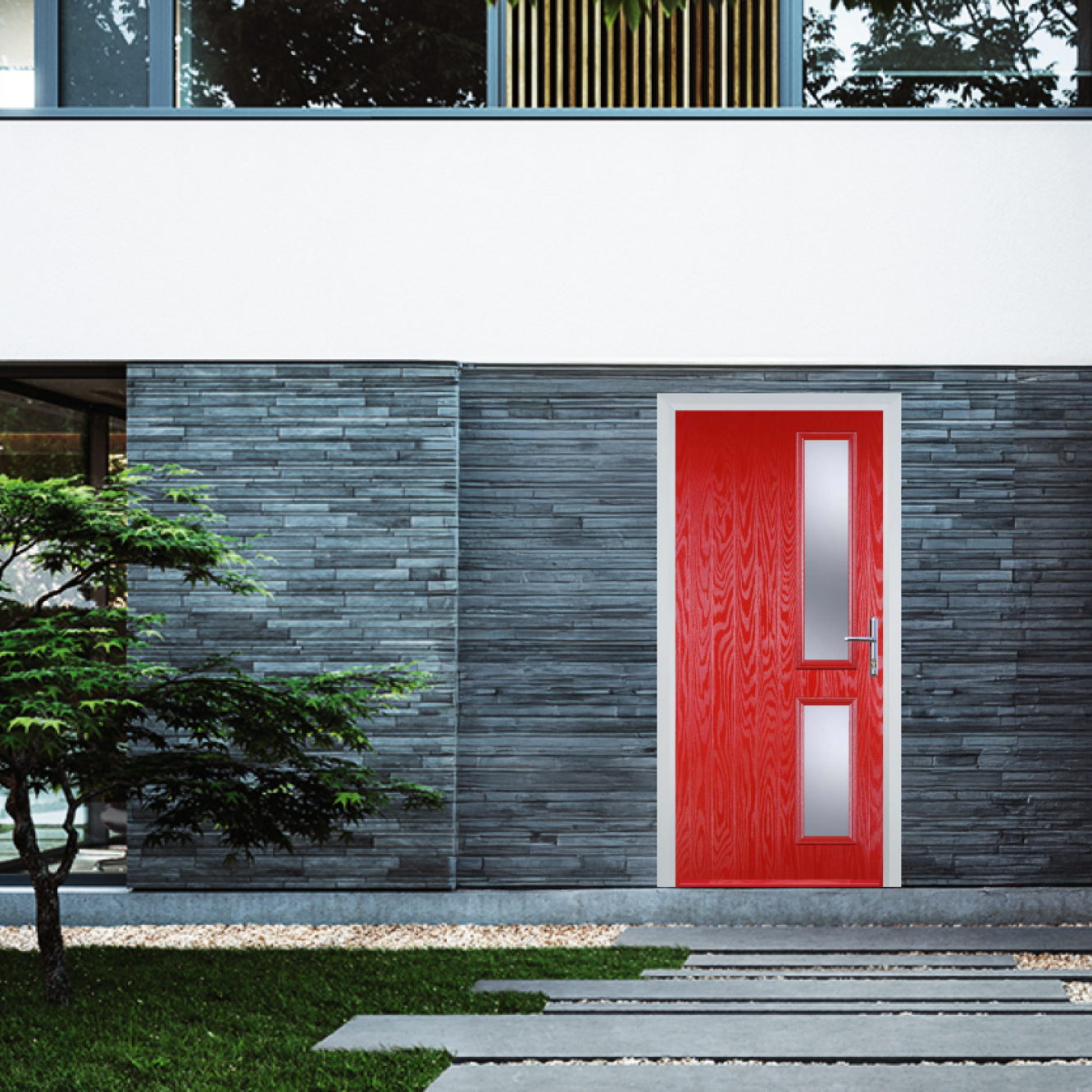 Door Stop Twin Side (Z) Composite Contemporary Door In Poppy Red (High Gloss) Image