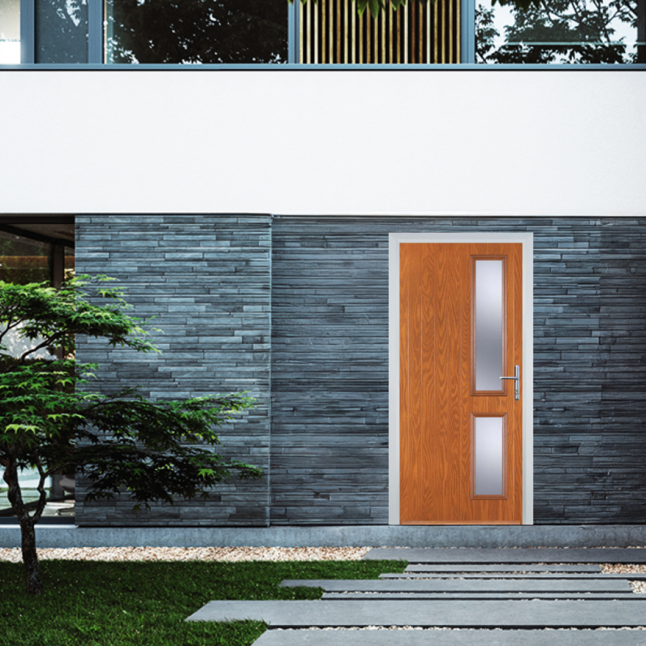 Door Stop Twin Side (Z) Composite Contemporary Door In Oak Image