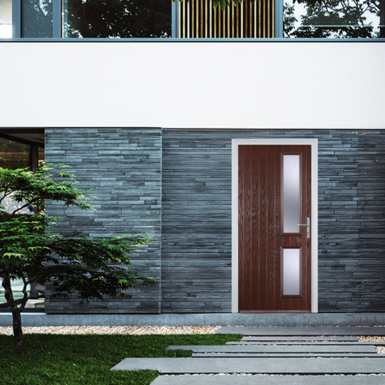 Door Stop Twin Side (Z) Composite Contemporary Door In Dark Wood Image