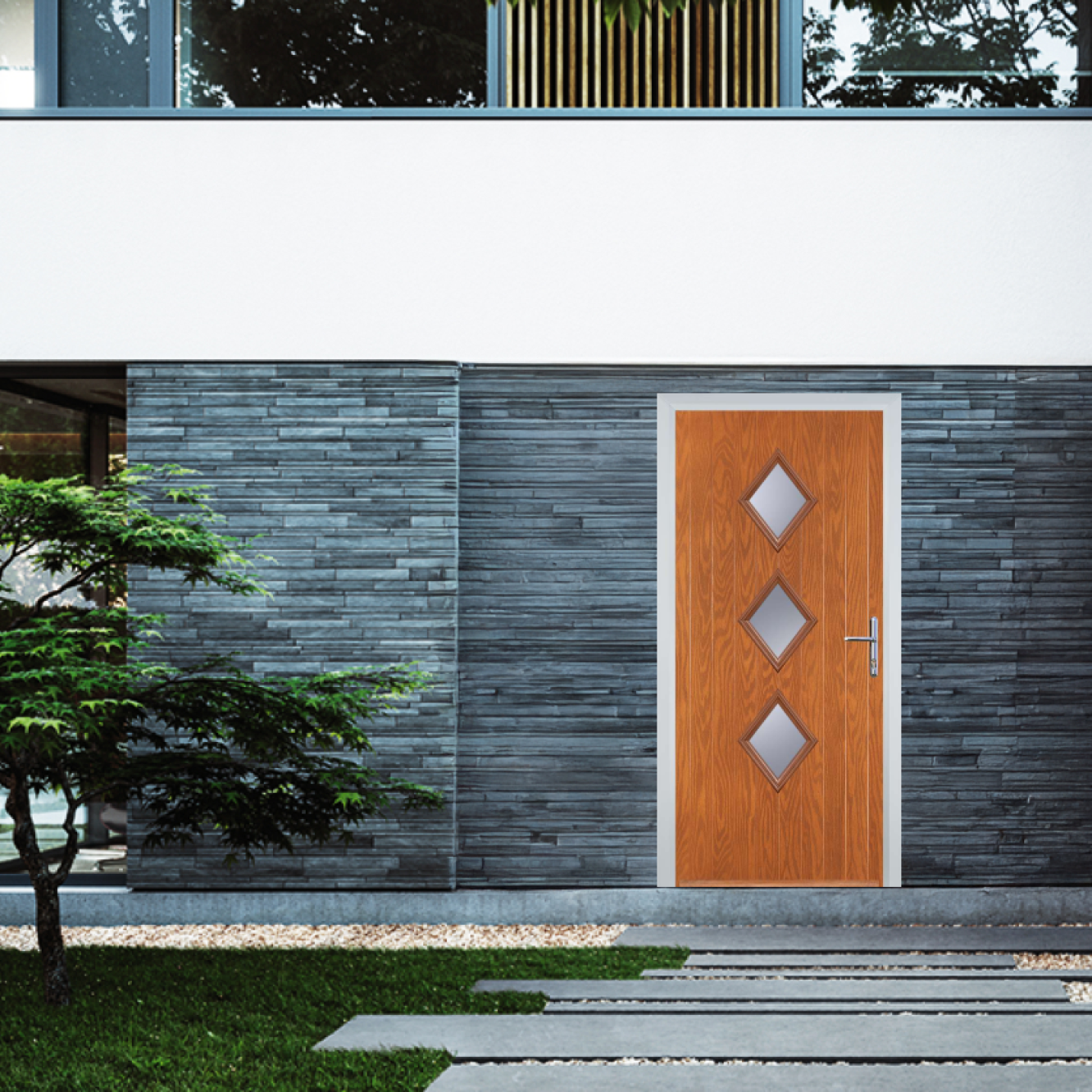 Door Stop 3 Diamond (P3) Composite Contemporary Door In Oak Image
