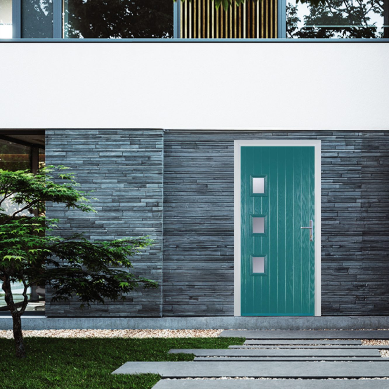 Door Stop 3 Square (YH) Composite Contemporary Door In Turquoise Blue Image
