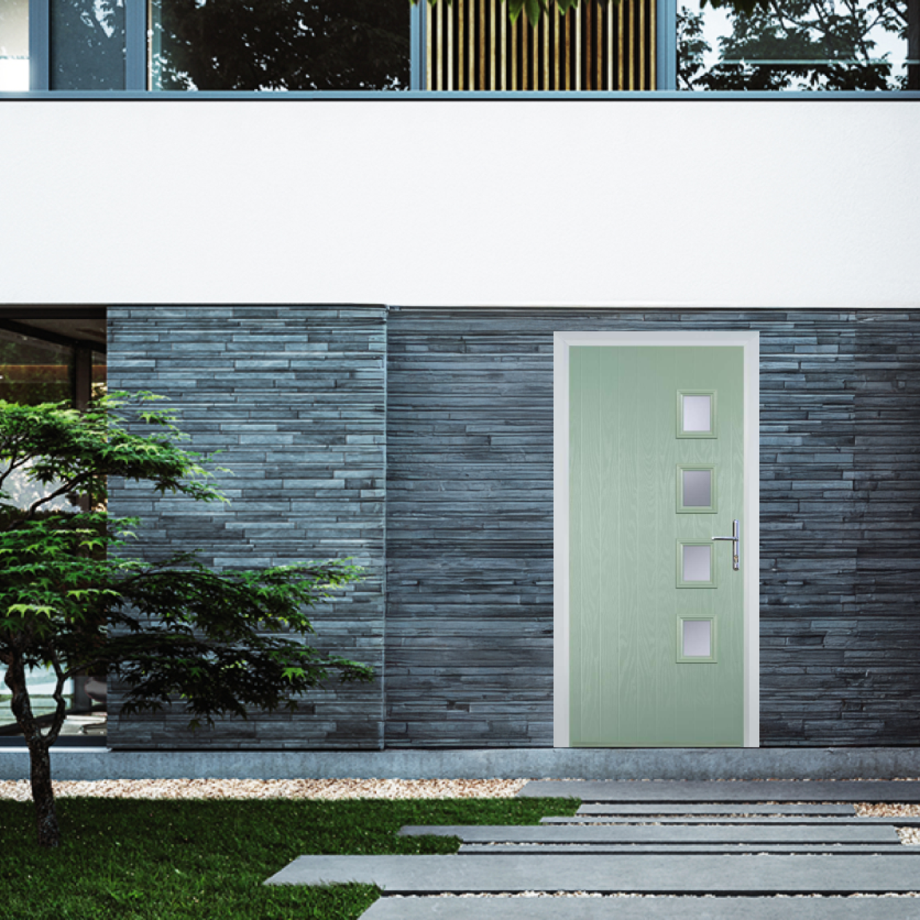 Door Stop 4 Square (W4) Composite Contemporary Door In Chartwell Green Image