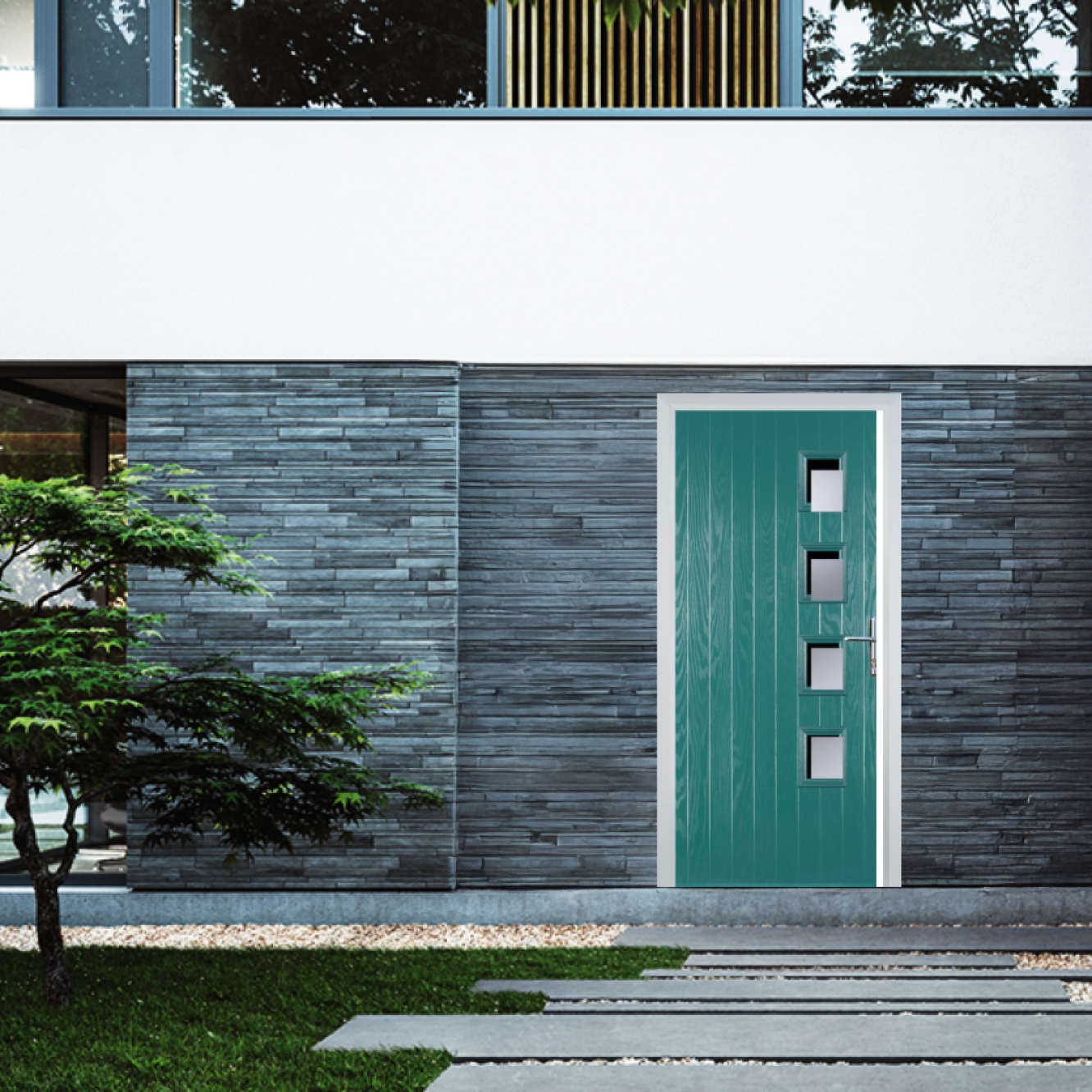 Door Stop 4 Square (W4) Composite Contemporary Door In Turquoise Blue Image