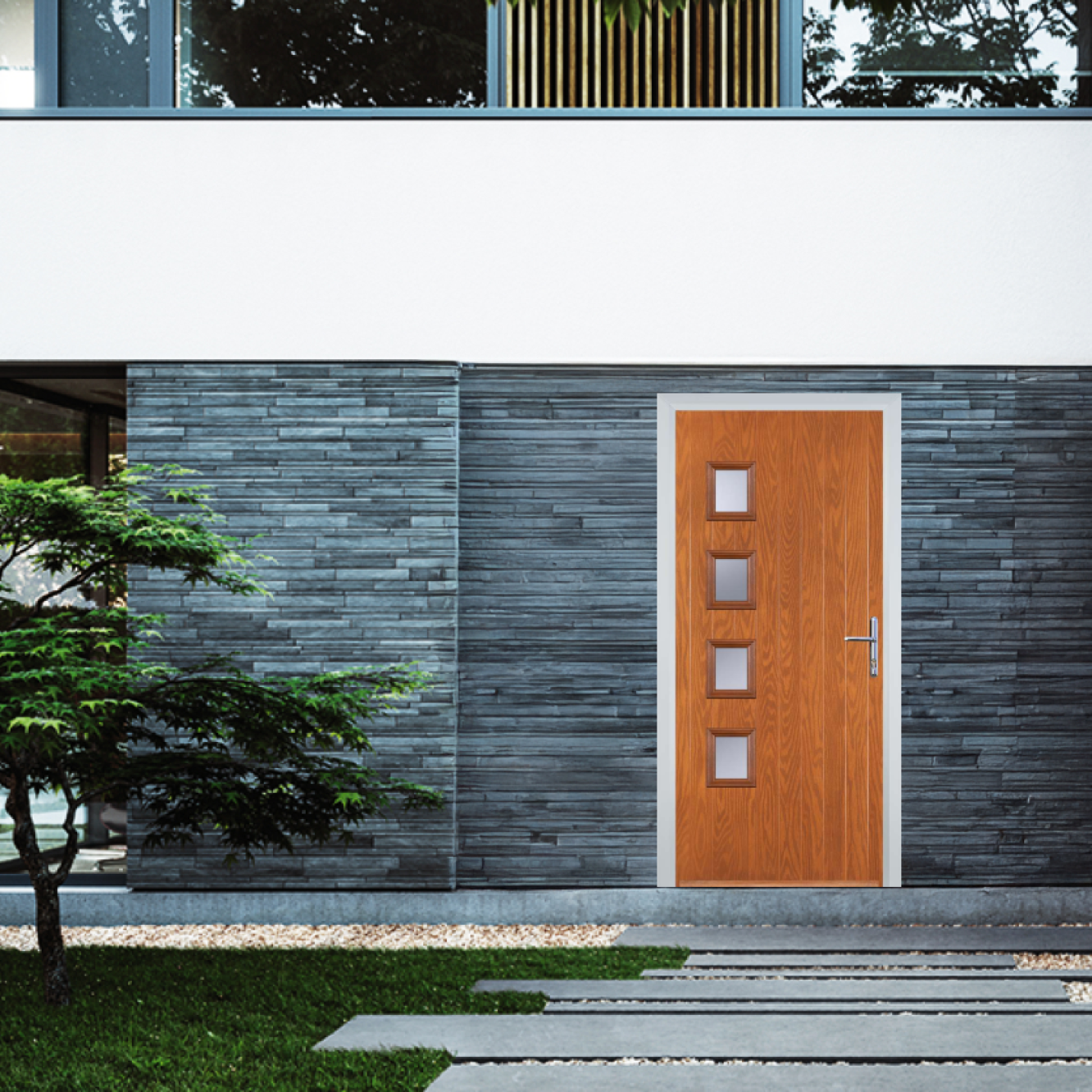 Door Stop 4 Square (W4H) Composite Contemporary Door In Oak Image