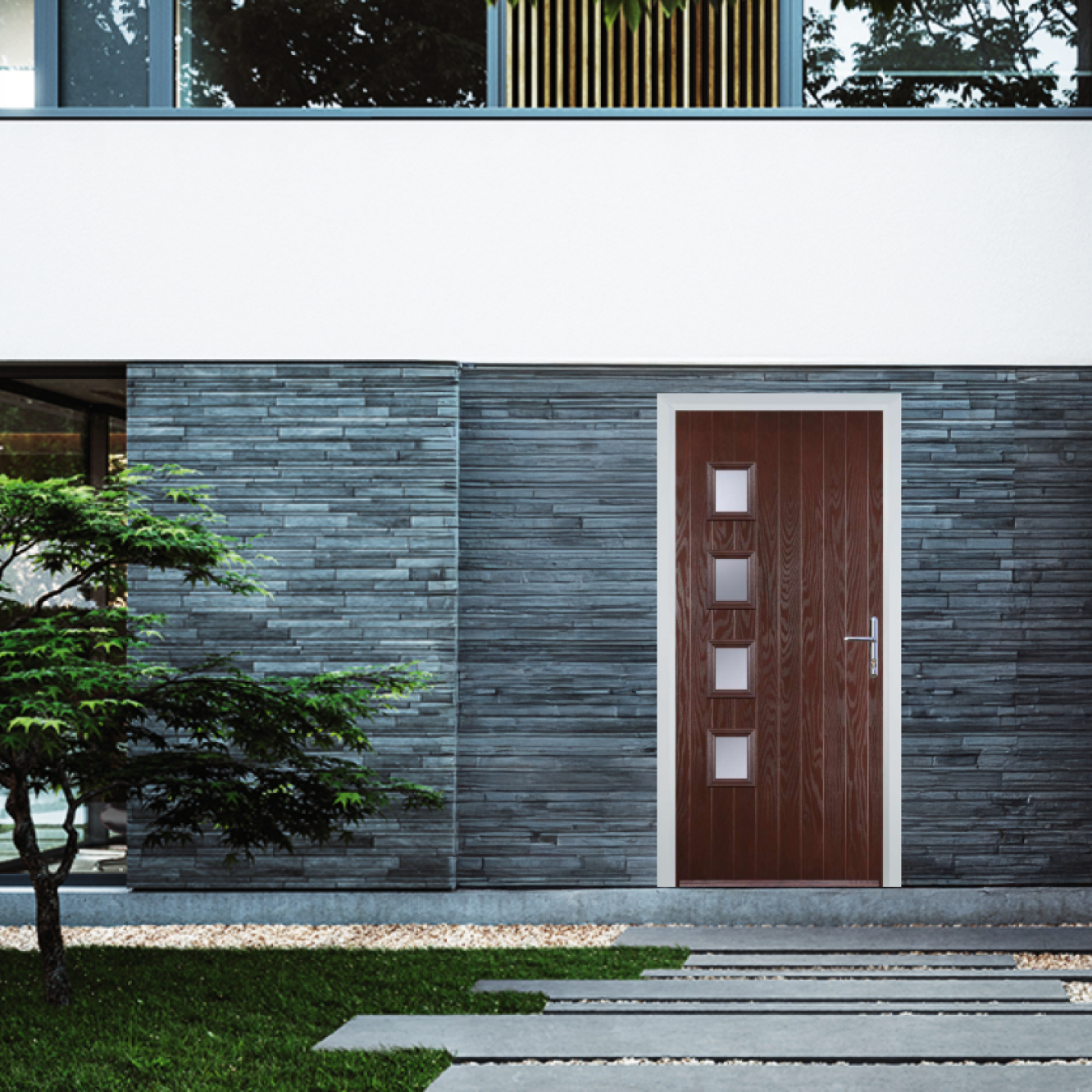 Door Stop 4 Square (W4H) Composite Contemporary Door In Dark Wood Image
