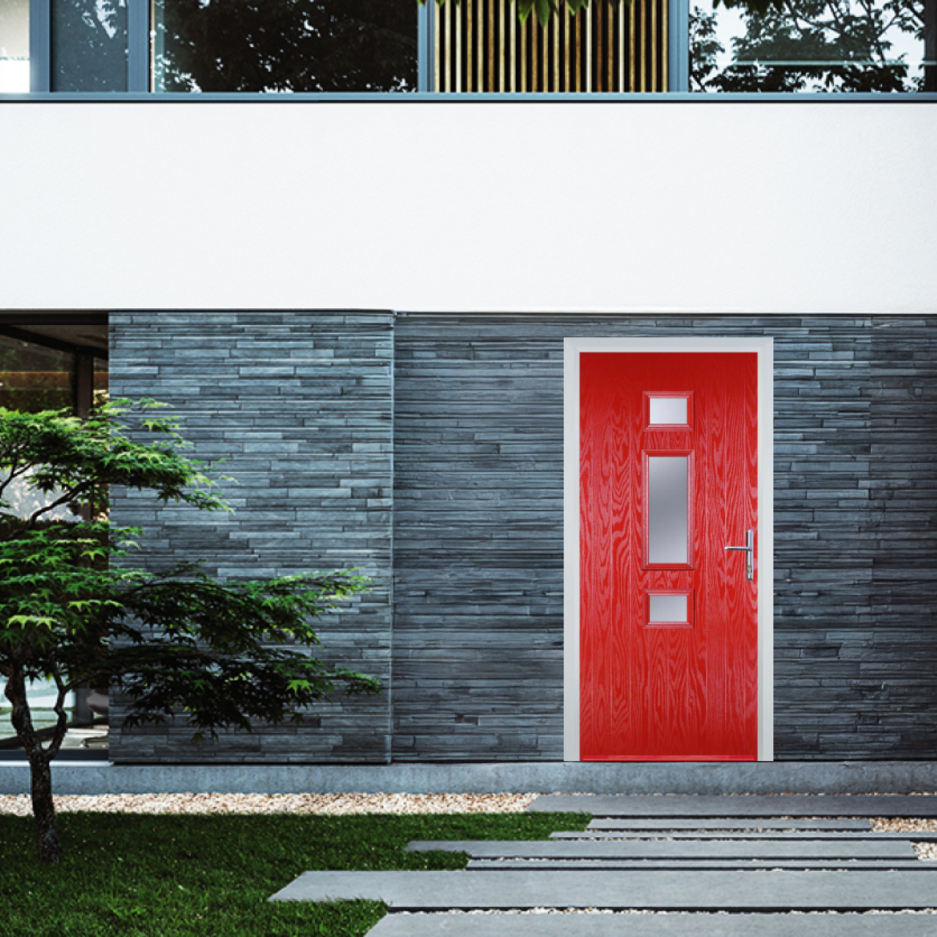 Door Stop Mid 3 Square (S) Composite Contemporary Door In Poppy Red (High Gloss) Image