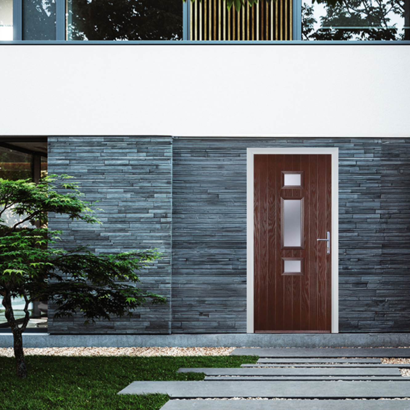 Door Stop Mid 3 Square (S) Composite Contemporary Door In Dark Wood Image
