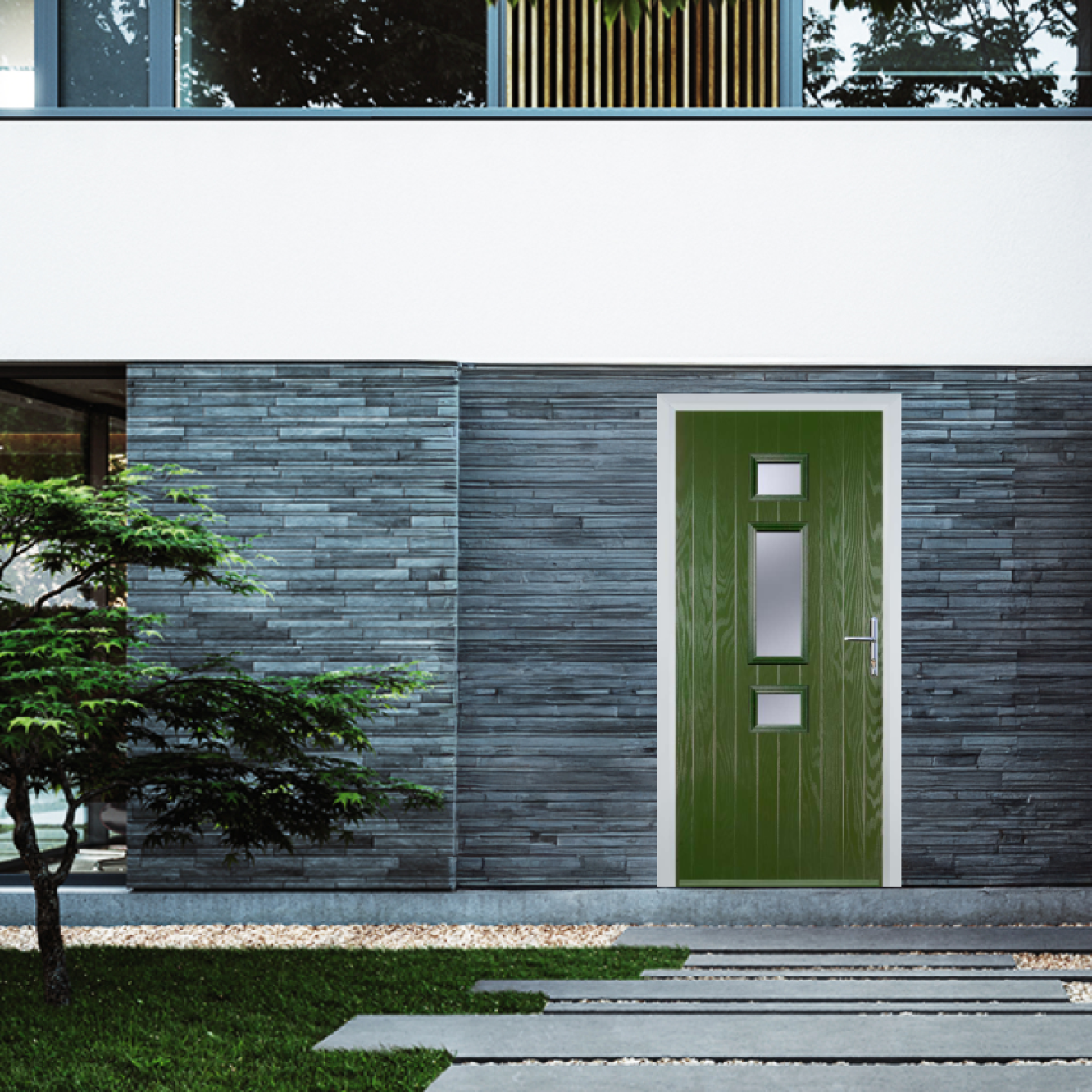 Door Stop Mid 3 Square (S) Composite Contemporary Door In Fern Green Image